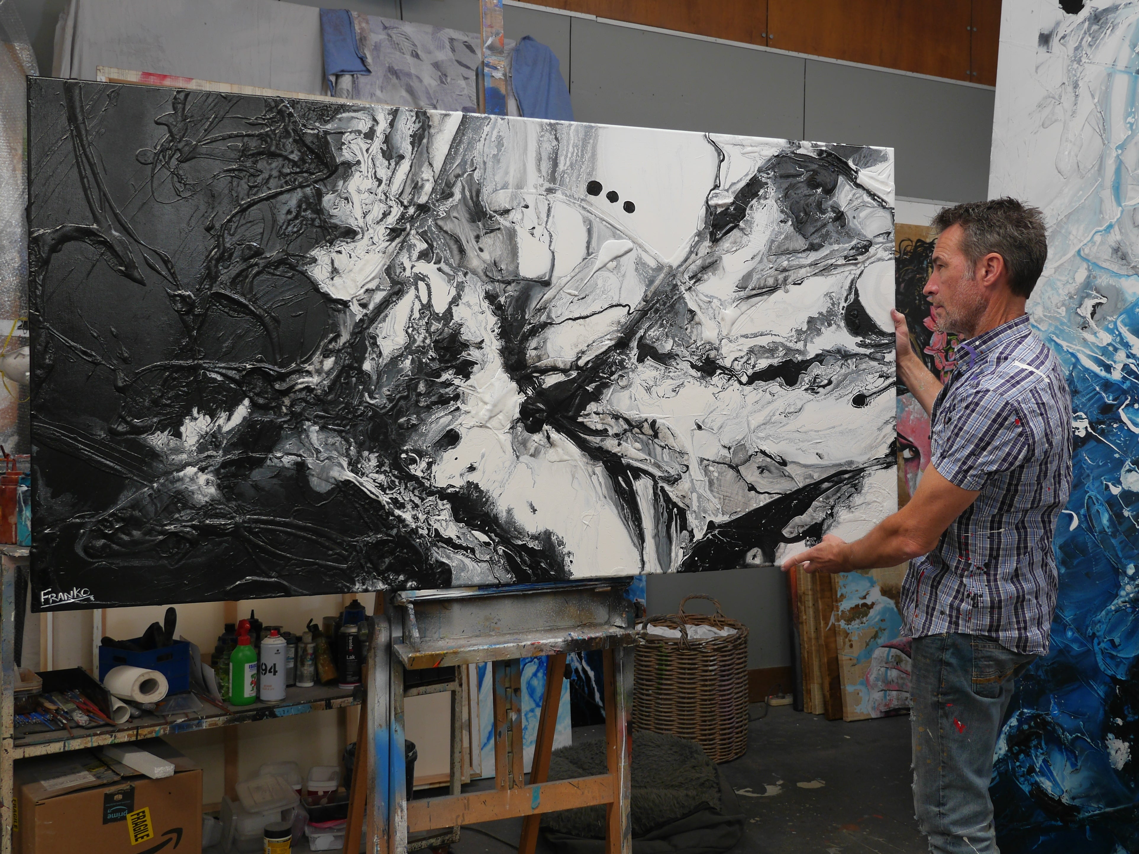 Black Haze 190cm x 100cm Black White Textured Abstract Canvas Art - Modern Wall Decor for Living Room, Bedroom & Office