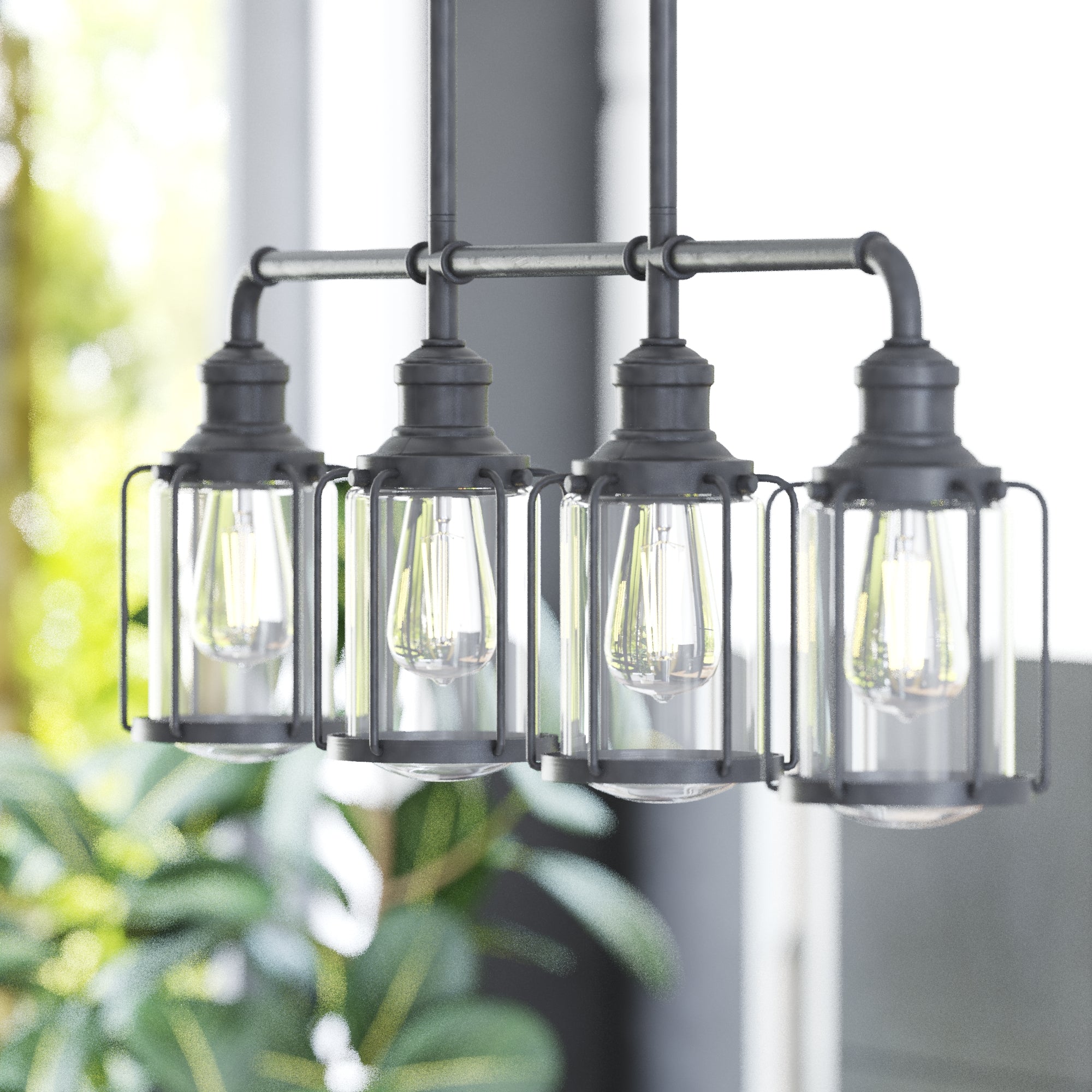 Lincoln Woods Linear Pendant Light - 4-Light Matte Black Modern Farmhouse Lighting for Kitchen Island, Dining Room, or Entryway