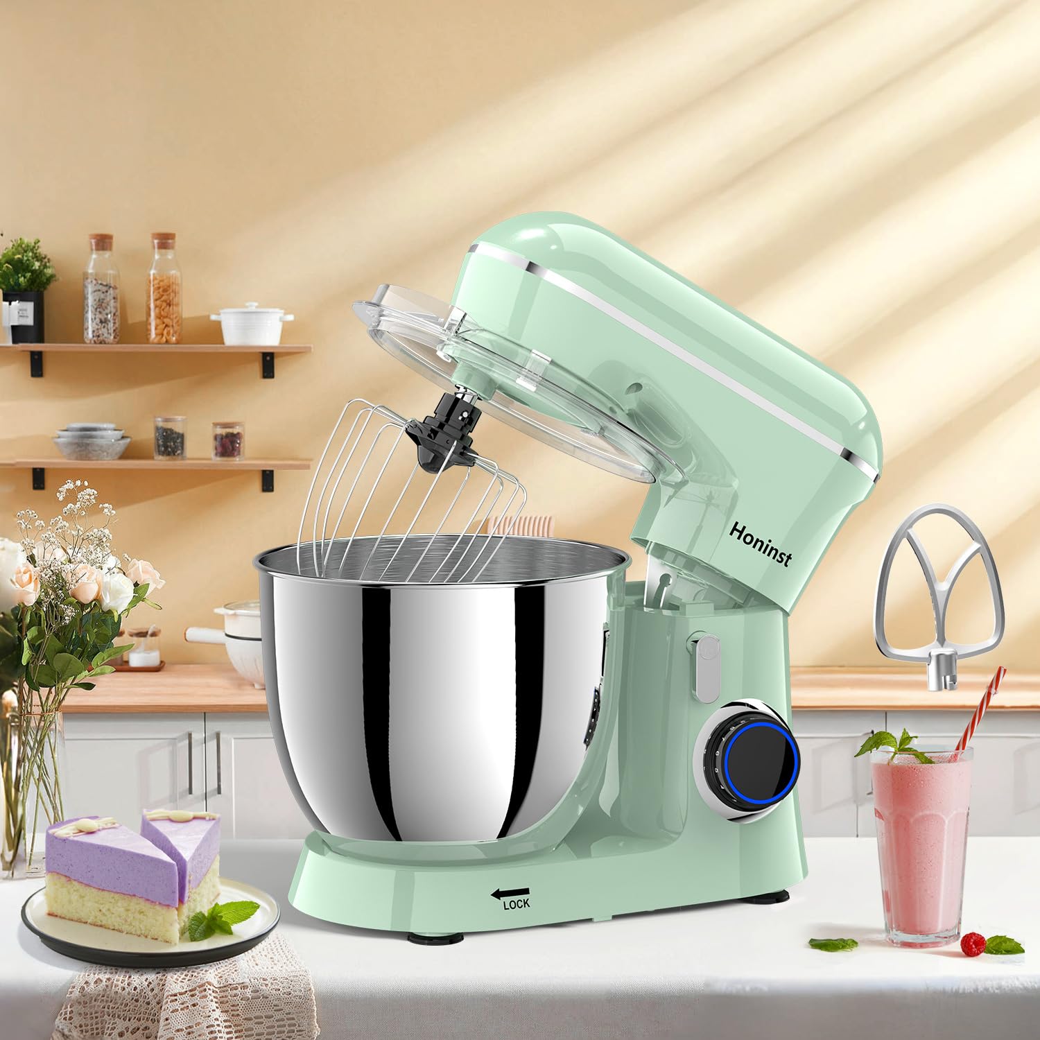 6.5QT 10-Speed Tilt-Head Electric Stand Mixer with Bowl, Dough Hook, Whisk & Beater - Professional Kitchen Mixer for Baking Cakes, Cookies & Bread - Perfect for Home Bakers & Cooking Enthusiasts (Light Green)