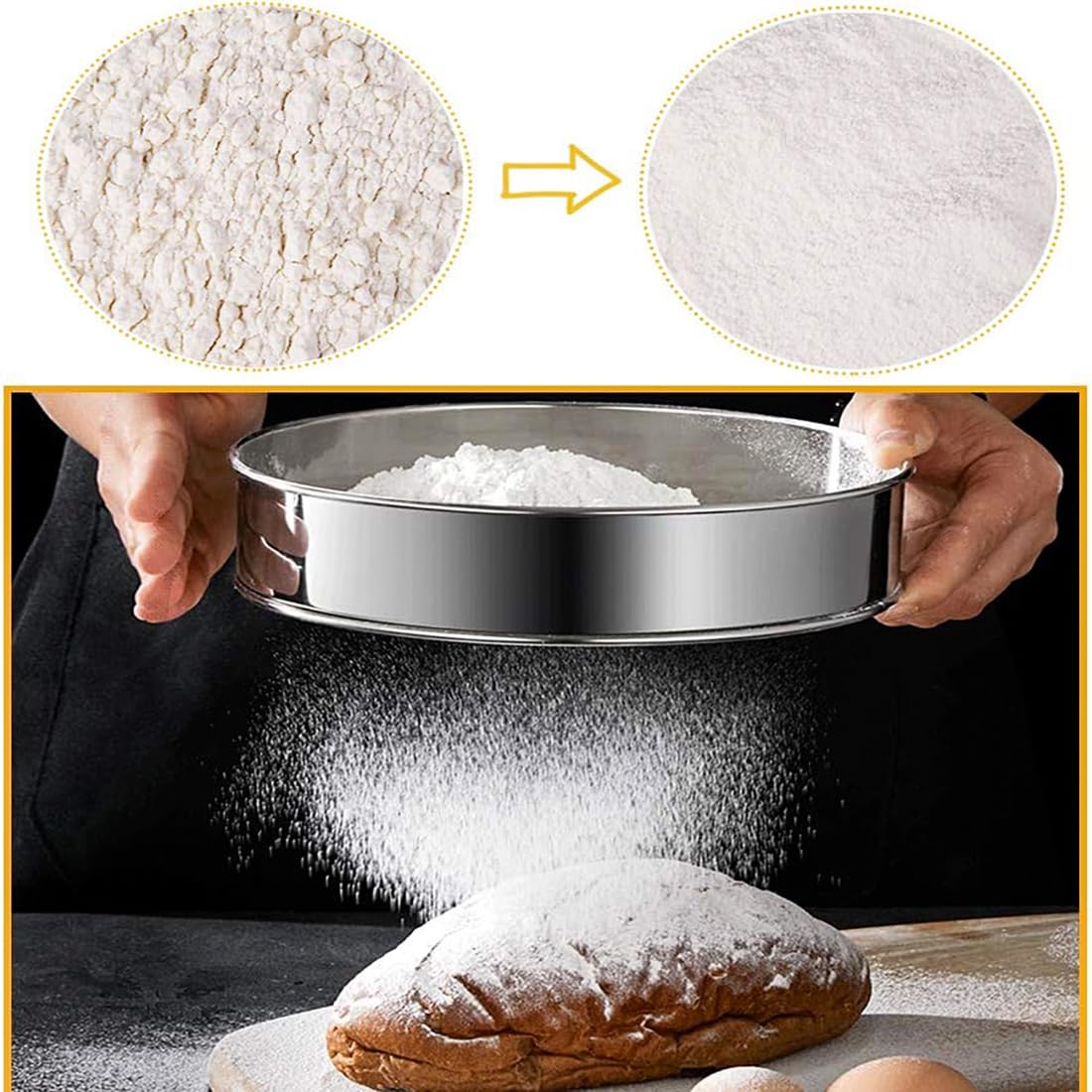 Premium 6 Inch Stainless Steel Flour Sifter - 60 Mesh Fine Sieve for Baking, Cake Making & Bread Straining | Professional Kitchen Tool for Powder Sifting & Dough Preparation | Ideal for Home Bakers & Pastry Chefs