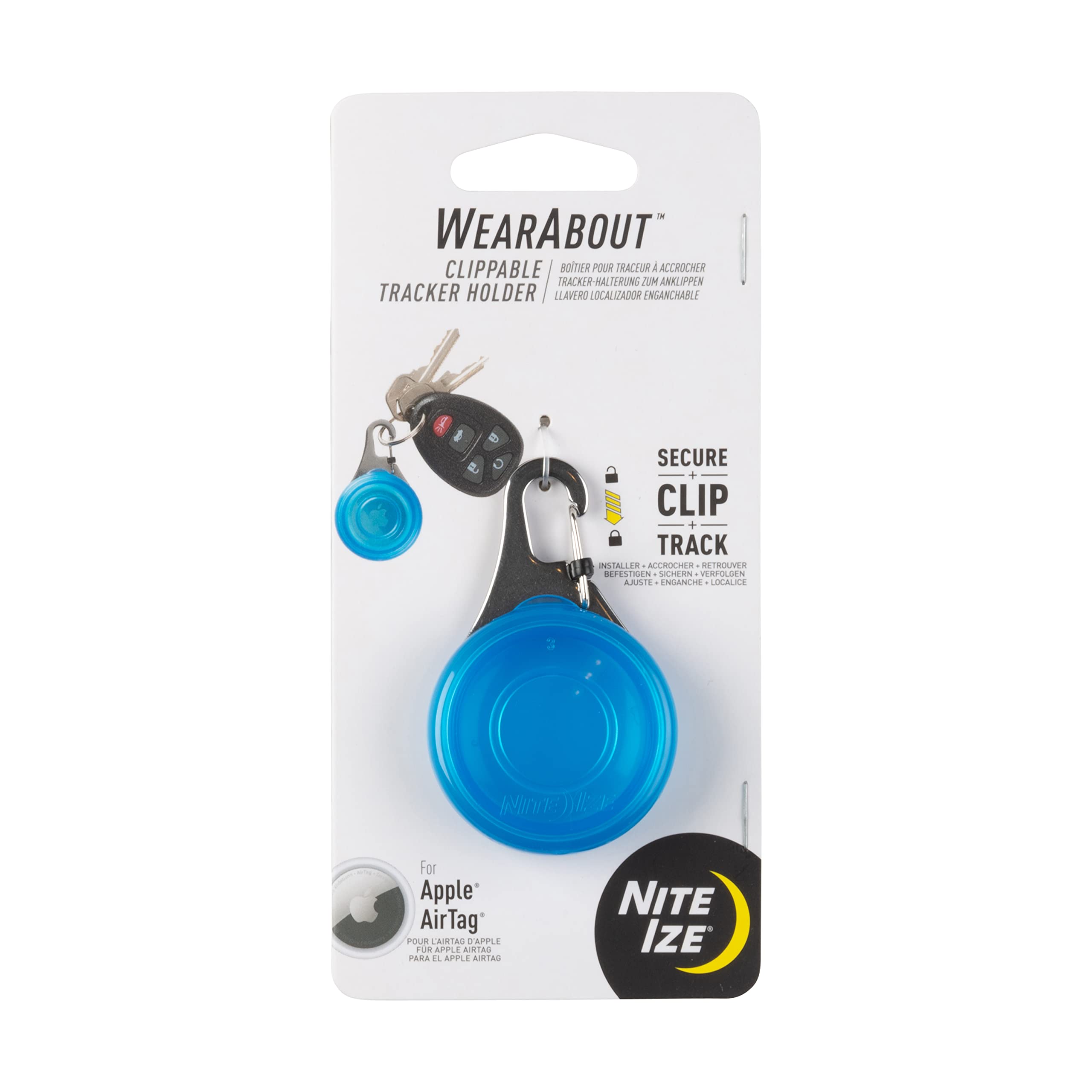 Nite IZE Wearabout Clippable Tracker Holder for Apple AirTag - Secure Locking Carabiner Keychain for Keys, Luggage, Backpacks & Pets | Durable & Water-Resistant | Perfect for Travel, Hiking & Daily Use (Blue)