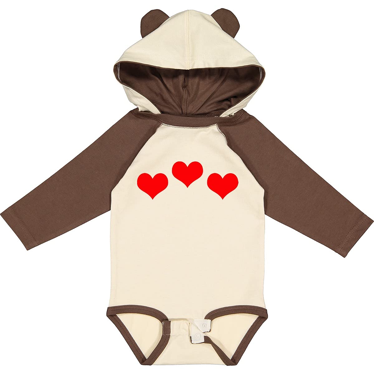 Inktastic 3 Red Hearts Long Sleeve Baby Bodysuit - Soft Cotton Onesie for Newborns & Infants - Perfect for Valentine's Day, Family Photos & Special Occasions