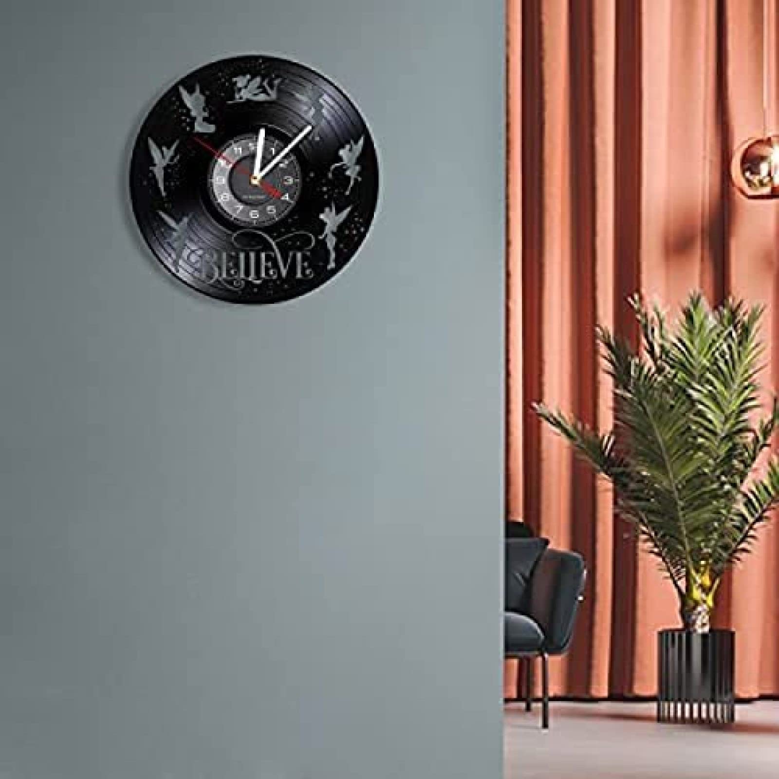 Vintage Vinyl Record Wall Clock - Angel of Faith 3D Design for Home Decor | Unique Gift for Music Lovers & Family Room Decoration | Perfect for Living Room, Bedroom & Office