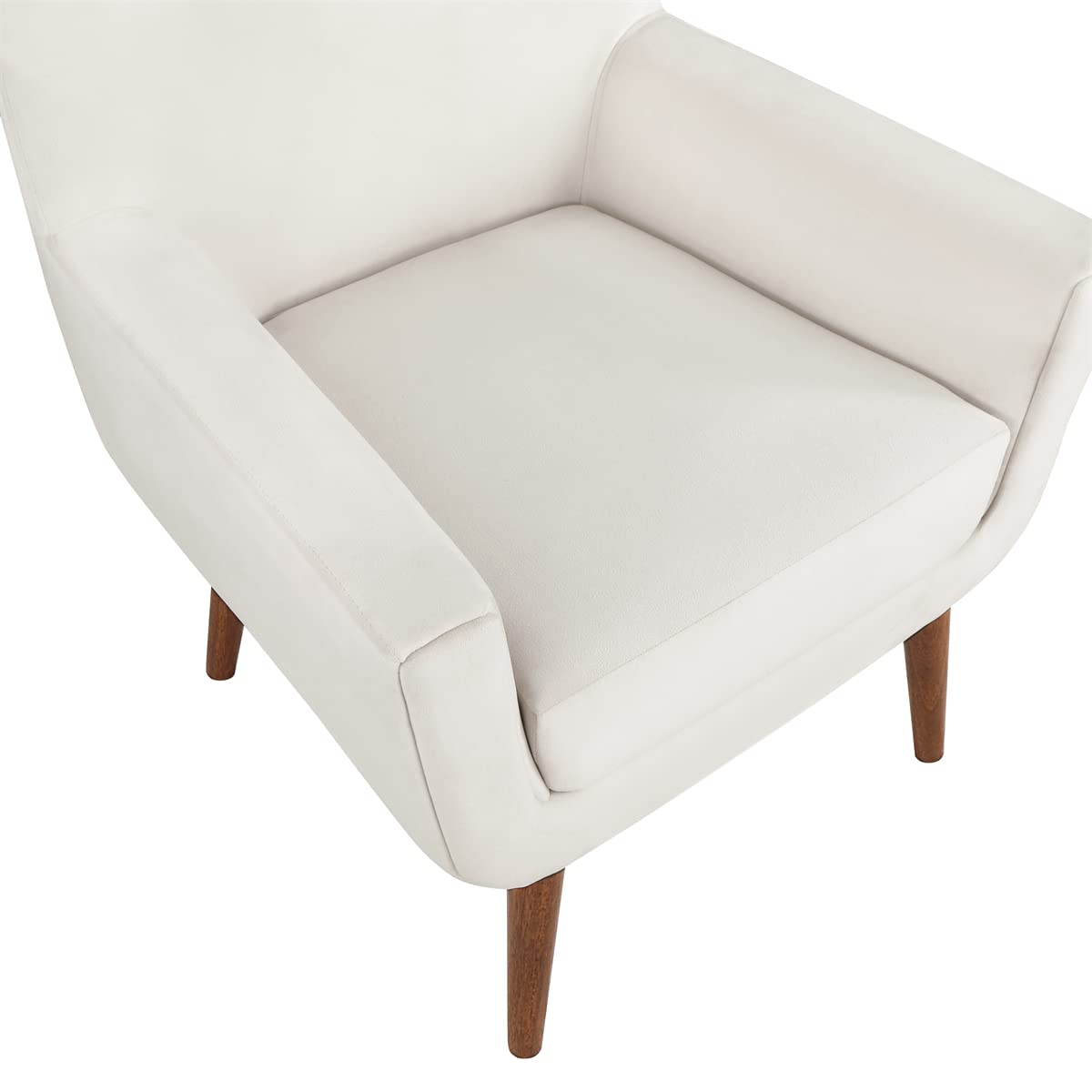 TRIPLE TREE Velvet Accent Chair - High Back Armchair with Solid Wood Legs & Removable Cushion | Mid-Century Modern Vanity Chair for Bedroom, Living Room & Office | Soft White Upholstered Seating with Armrests