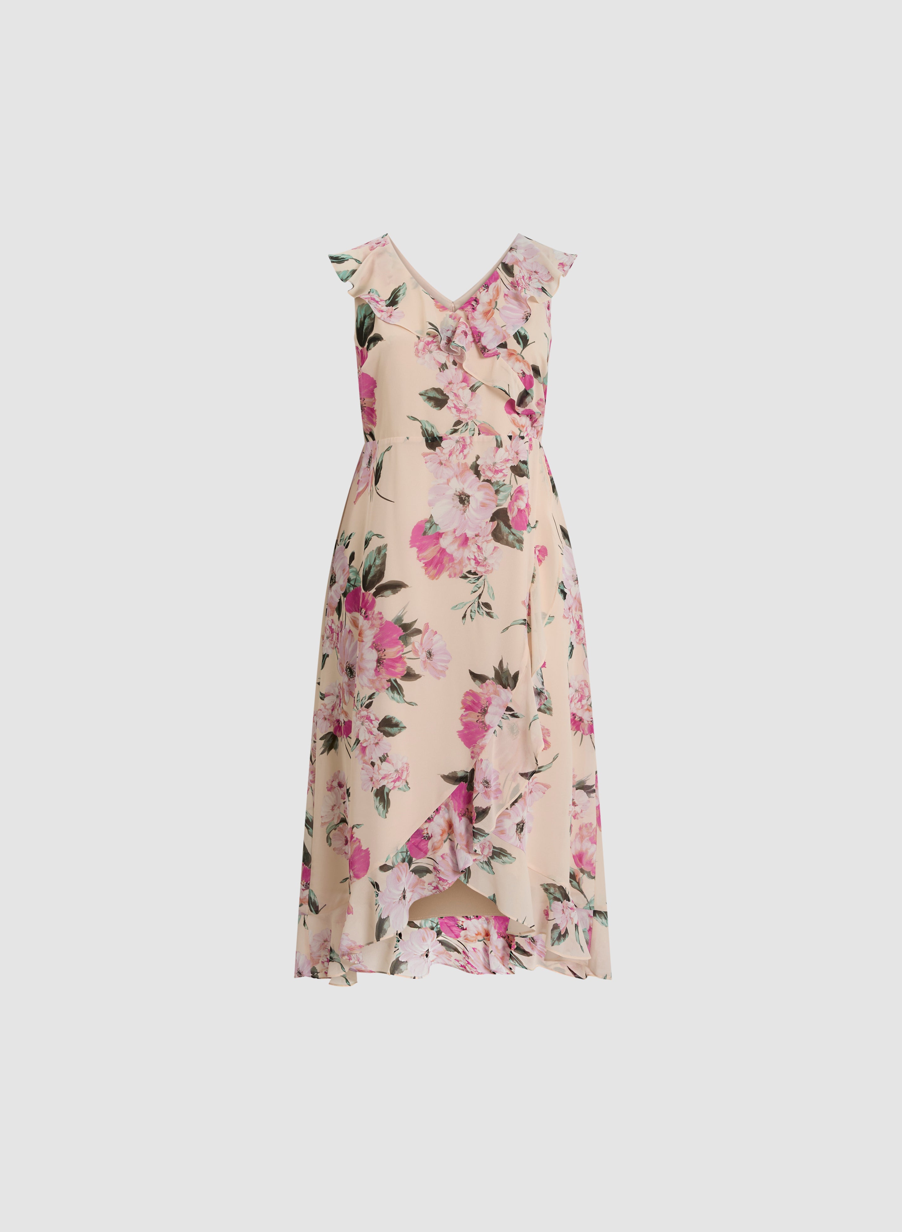 Elegant Floral Chiffon Midi Dress for Women - Summer Boho Party & Wedding Guest Outfit