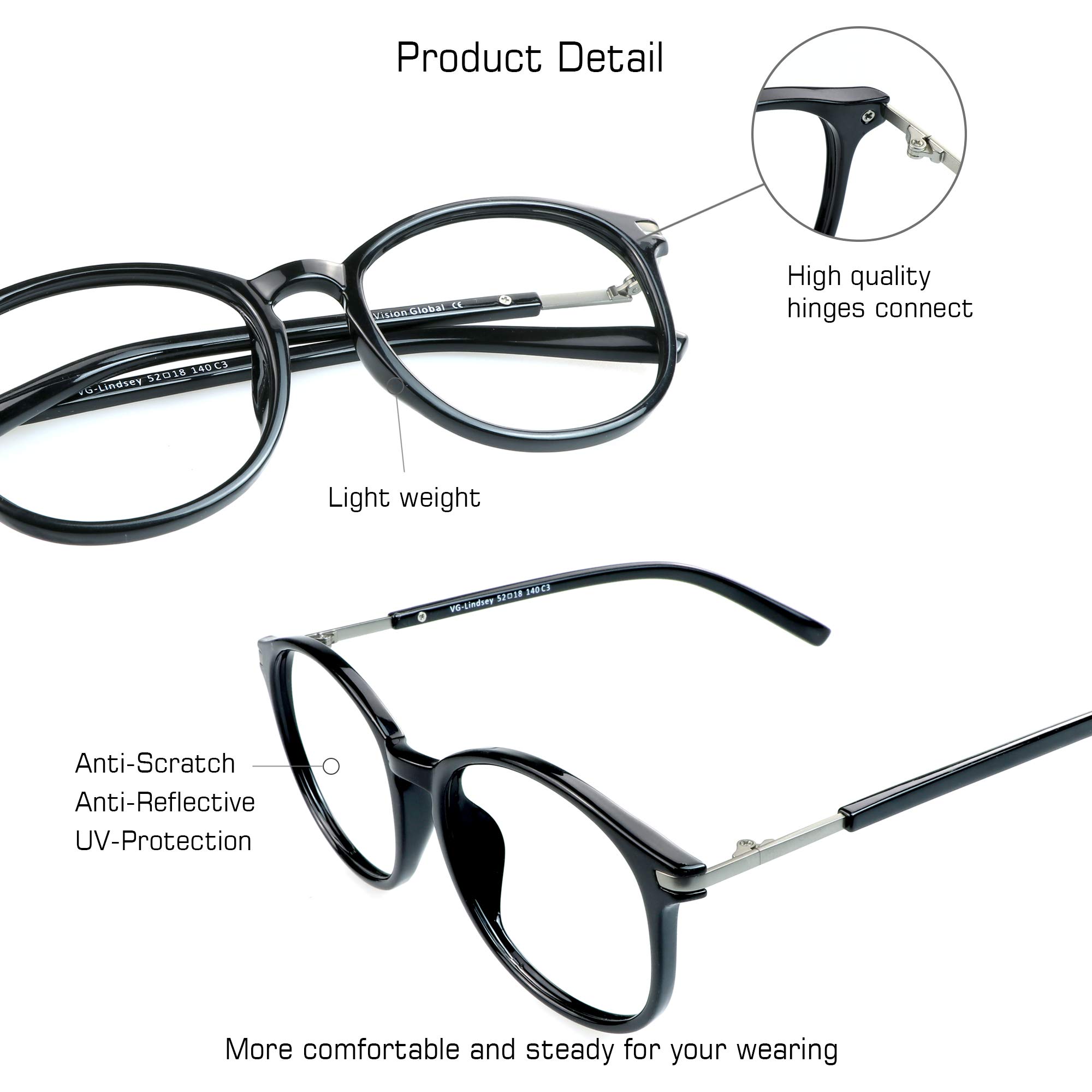VisionGlobal Blue Light Blocking Glasses for Women & Men - Anti-Eyestrain Computer & Reading Glasses with Stylish Oval Frame - Perfect for Office Work, Gaming & Screen Time Protection