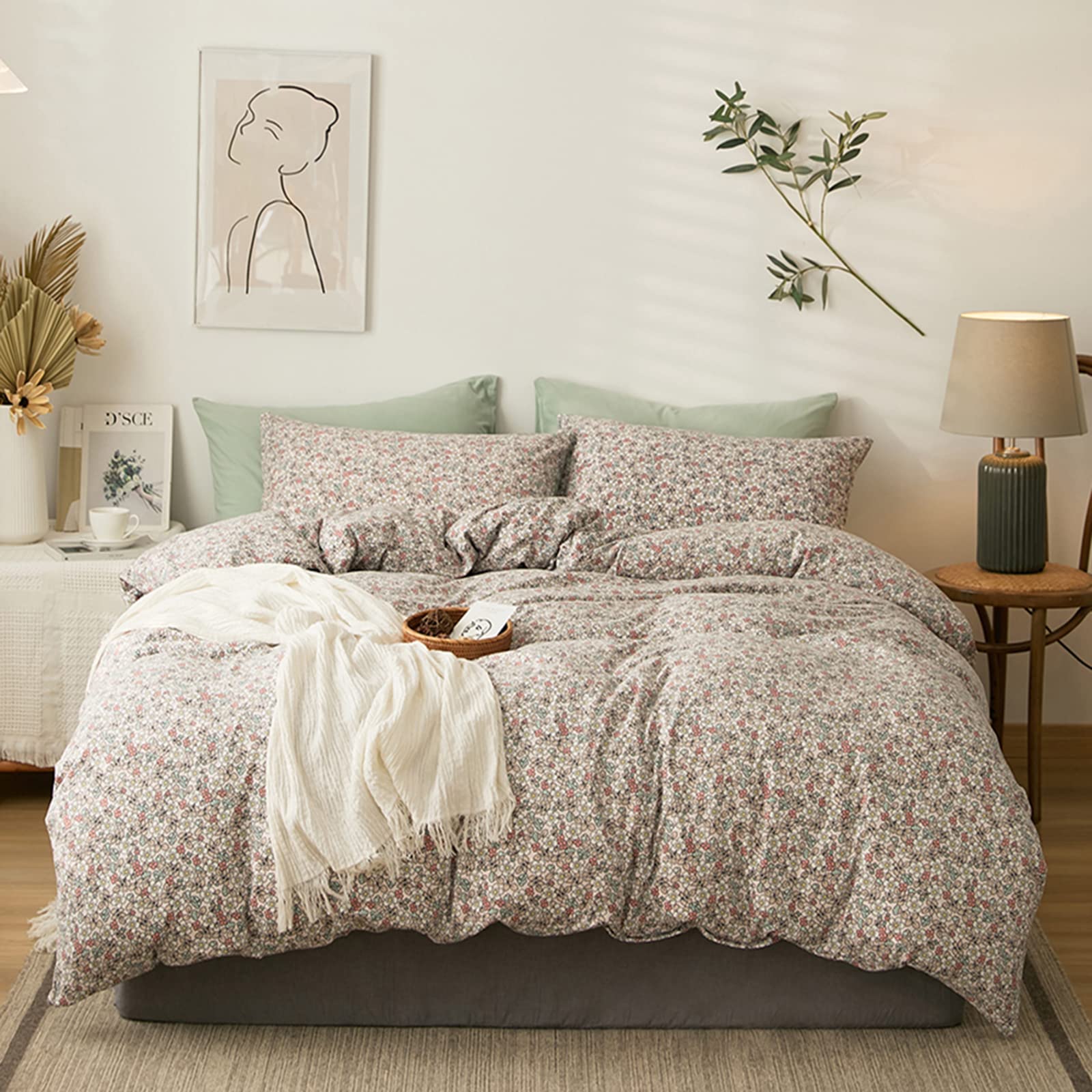 Botanical Garden Floral Duvet Cover King Size - 100% Soft Jersey Knit Cotton Comforter Set with 2 Pillowcases - Chic Aesthetic Floral Bedding for Women & Girls - Breathable & Comfortable - Perfect for Spring Bedroom Decor & Boho Chic Home Styling