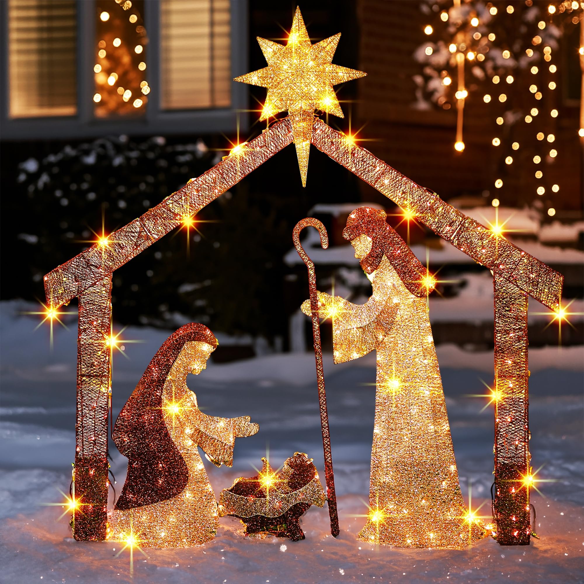 TW SHINE 6 FT Lighted Outdoor Nativity Scene Set with 250 LED Lights - Christmas Nativity Decorations for Indoor/Outdoor Holiday Party, Garden, Yard & Lawn - Perfect for Home, Church & Christmas Displays