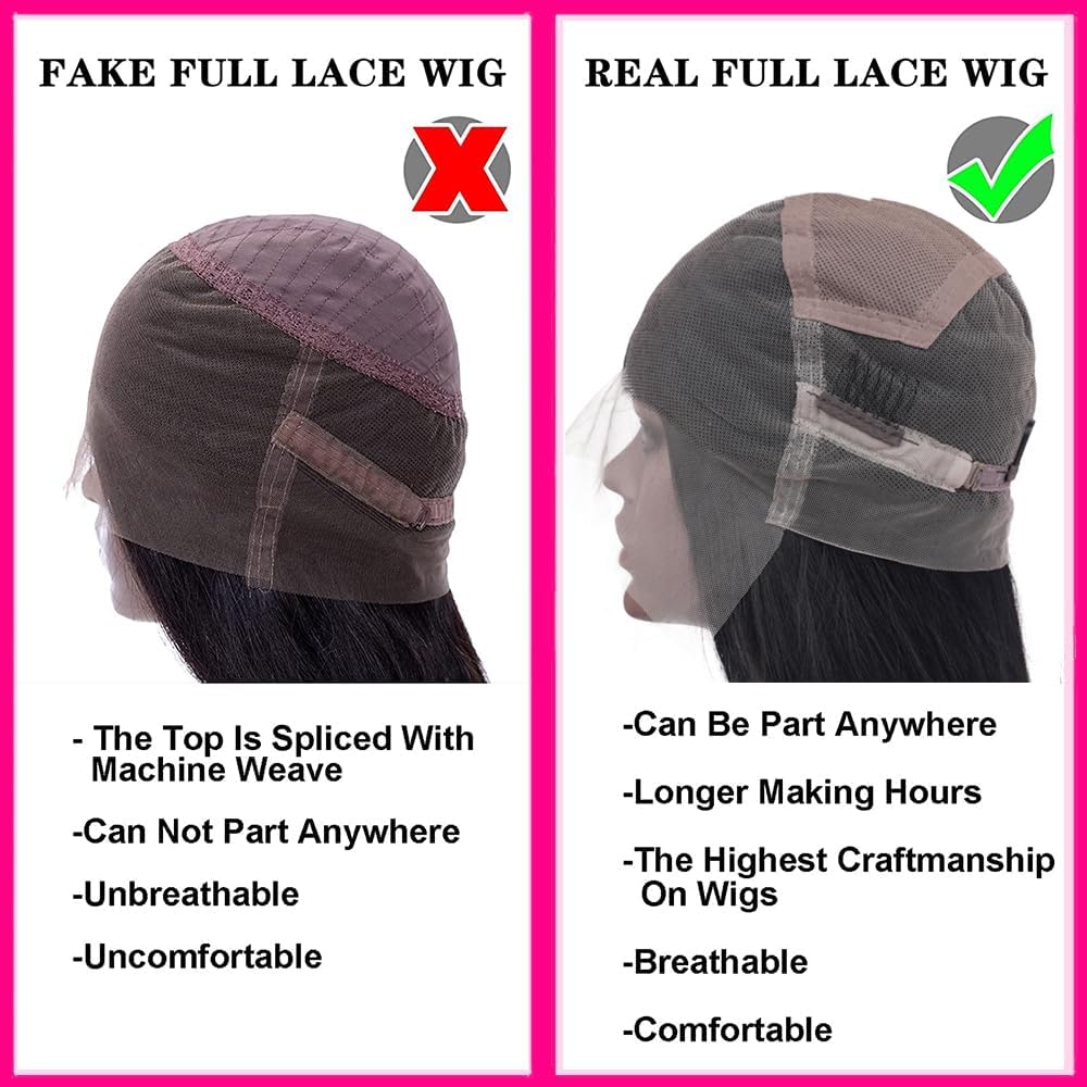 100% Human Hair Full Lace Wigs - Straight 14 Inch Natural Black Hand-Tied Lace Front Wig with 180% Density - Perfect for Daily Wear, Cosplay & Special Occasions