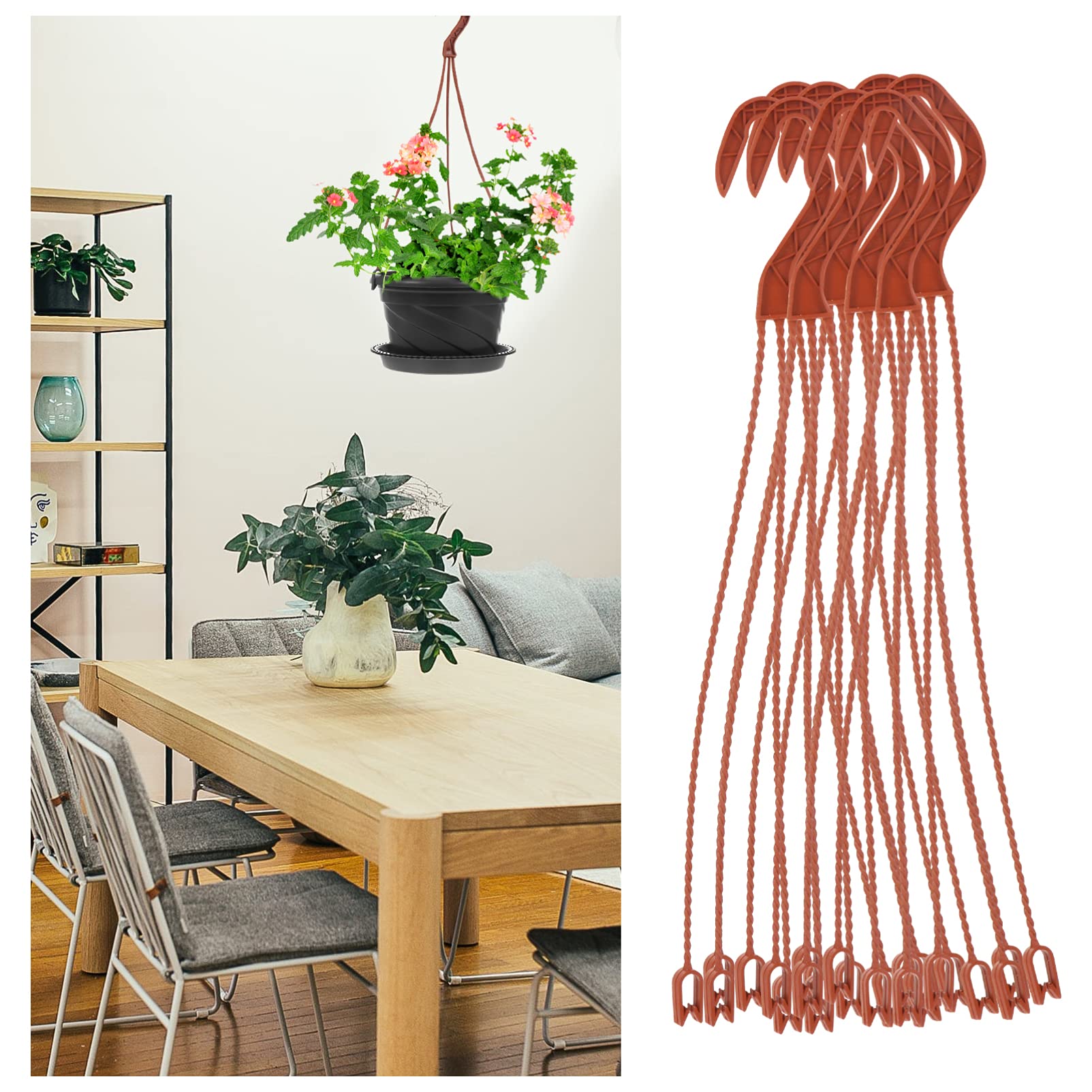 50-Pack Heavy Duty Plastic Hanging Hooks for Plants - Cabilock Garden & Indoor Pot Hangers, Flower Stand Hooks, Wall Mount Plant Holders - Perfect for Balcony, Patio, Home Decor and Vertical Gardening