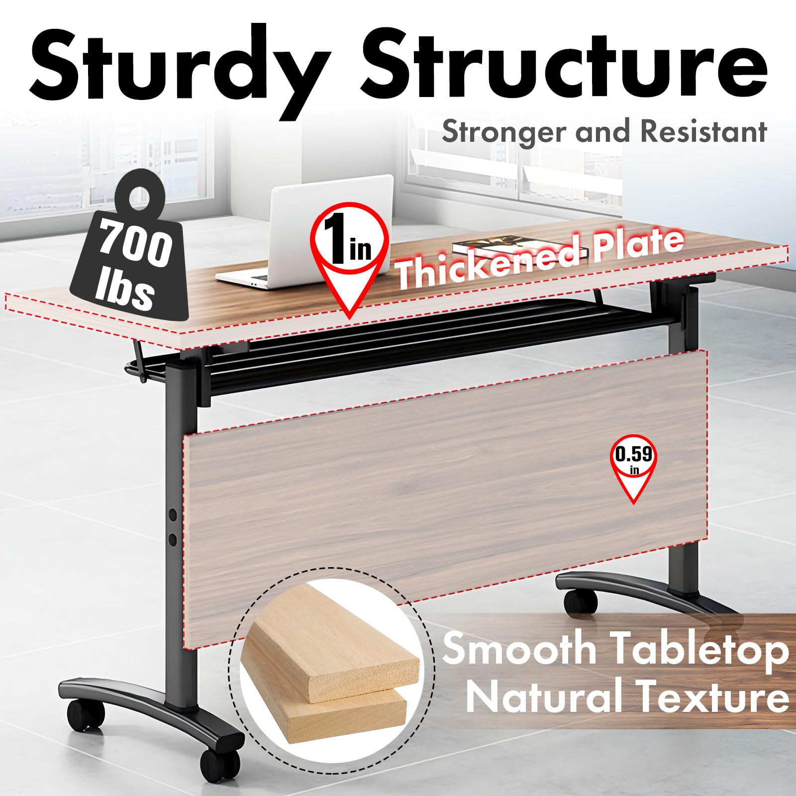 Foldable Conference Table with Wheels - 55.1