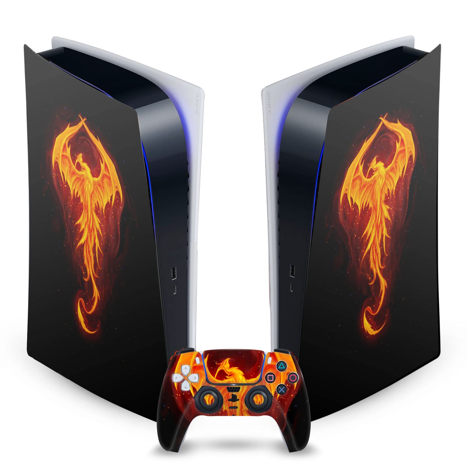 Dragon Phoenix Matte Vinyl Skin Cover for Sony PS5 Digital Edition & DualSense Controller - Protective Gaming Decal Sticker | Perfect for Gaming Setups, Streamer Backgrounds & Console Customization
