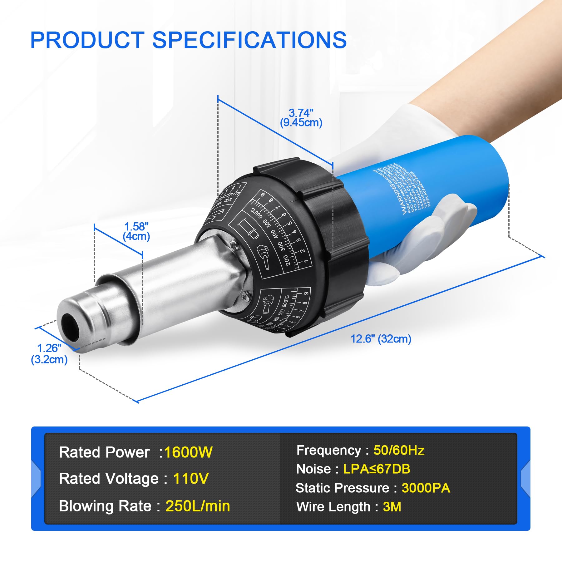 1600W Hot Air Plastic Welder Kit - 110V Vinyl PVC TPO Welding Tool with Multiple Nozzles | Roof Repair, DIY Projects & Plastic Fabrication | Handheld Heat Gun for Sealing, Bonding & Welding