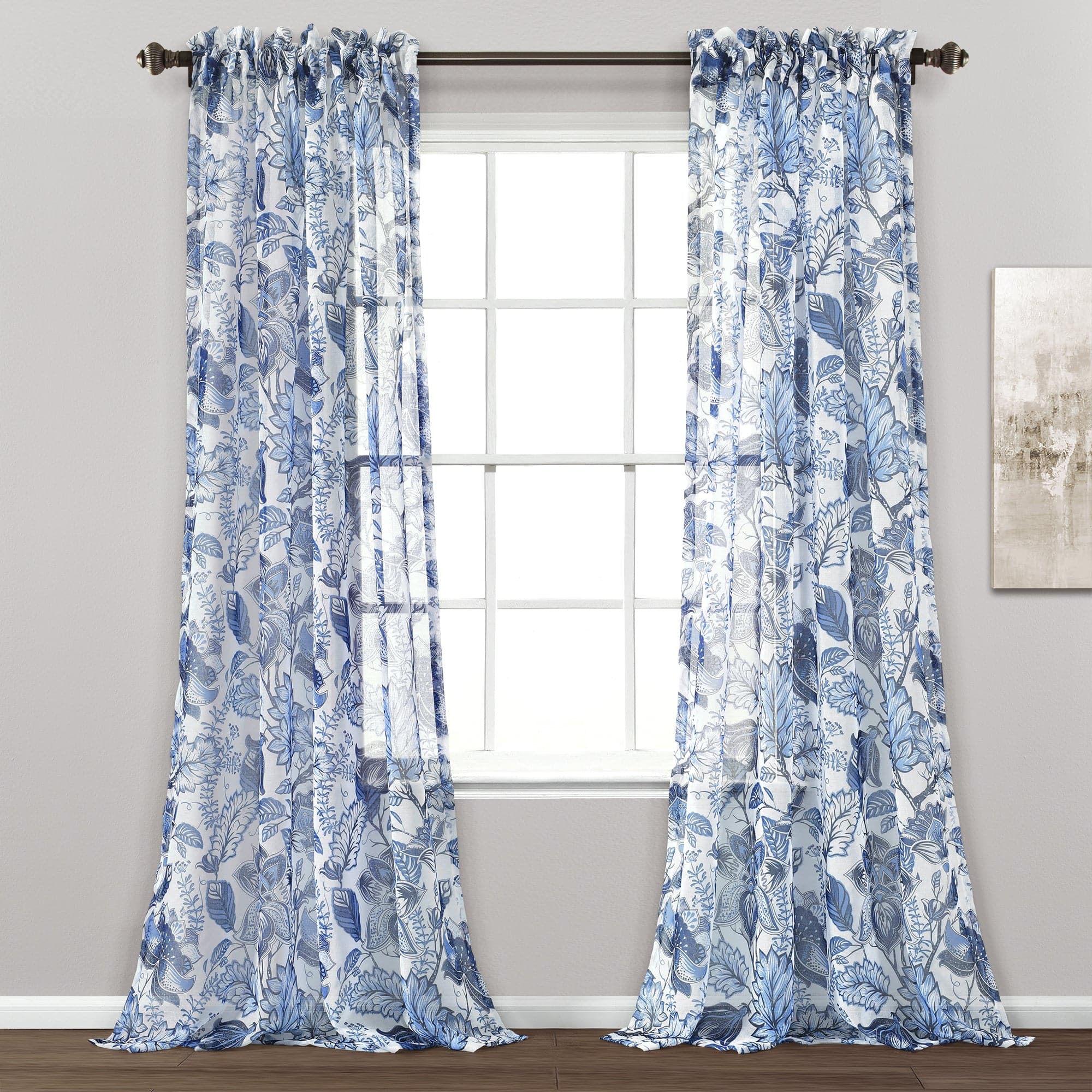 Cynthia Jacobean Sheer Window Curtain Panel Set - Light Filtering Sheer Curtains for Living Room, Bedroom & Kitchen - Elegant Floral Lace Design for Privacy & Sun Protection