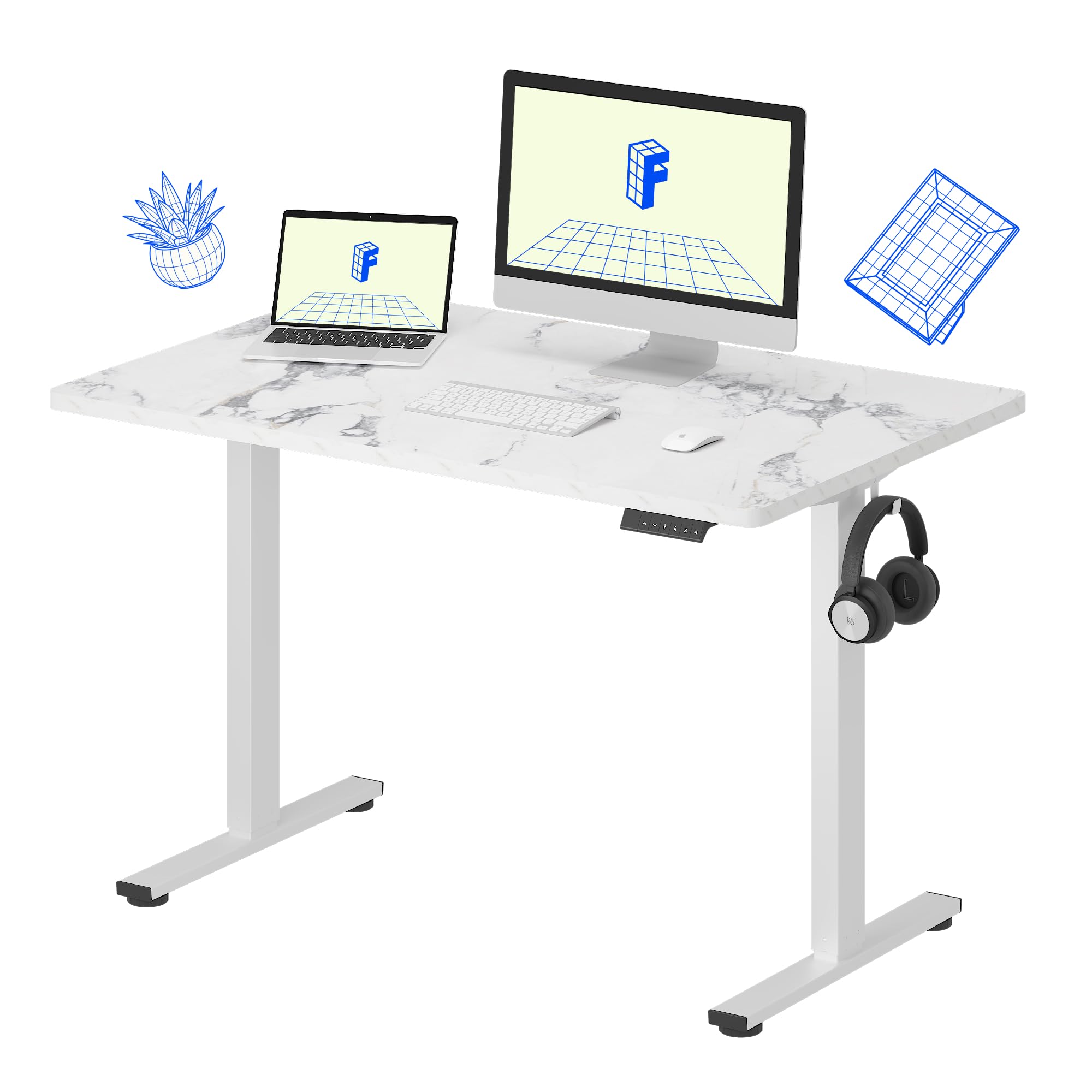 FlexiSpot EN1 48 x 24 Inches Electric Height Adjustable Standing Desk - White Frame with Marble Gray Top (2-Pack) | Sit Stand Workstation for Home Office, Gaming & Study | Ergonomic Computer Desk for Productivity & Comfort