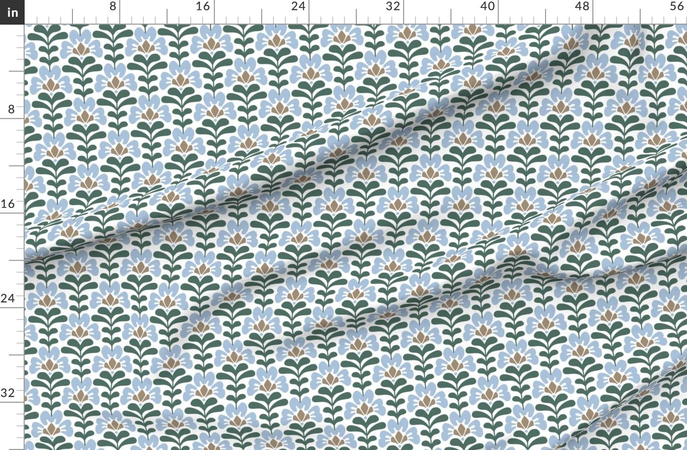 Scandinavian Floral Folk Print Denim Fabric by The Yard - Premium Bottomweight Cotton for Apparel, Home Decor & Upholstery | DIY Dresses, Curtains & Throw Pillows