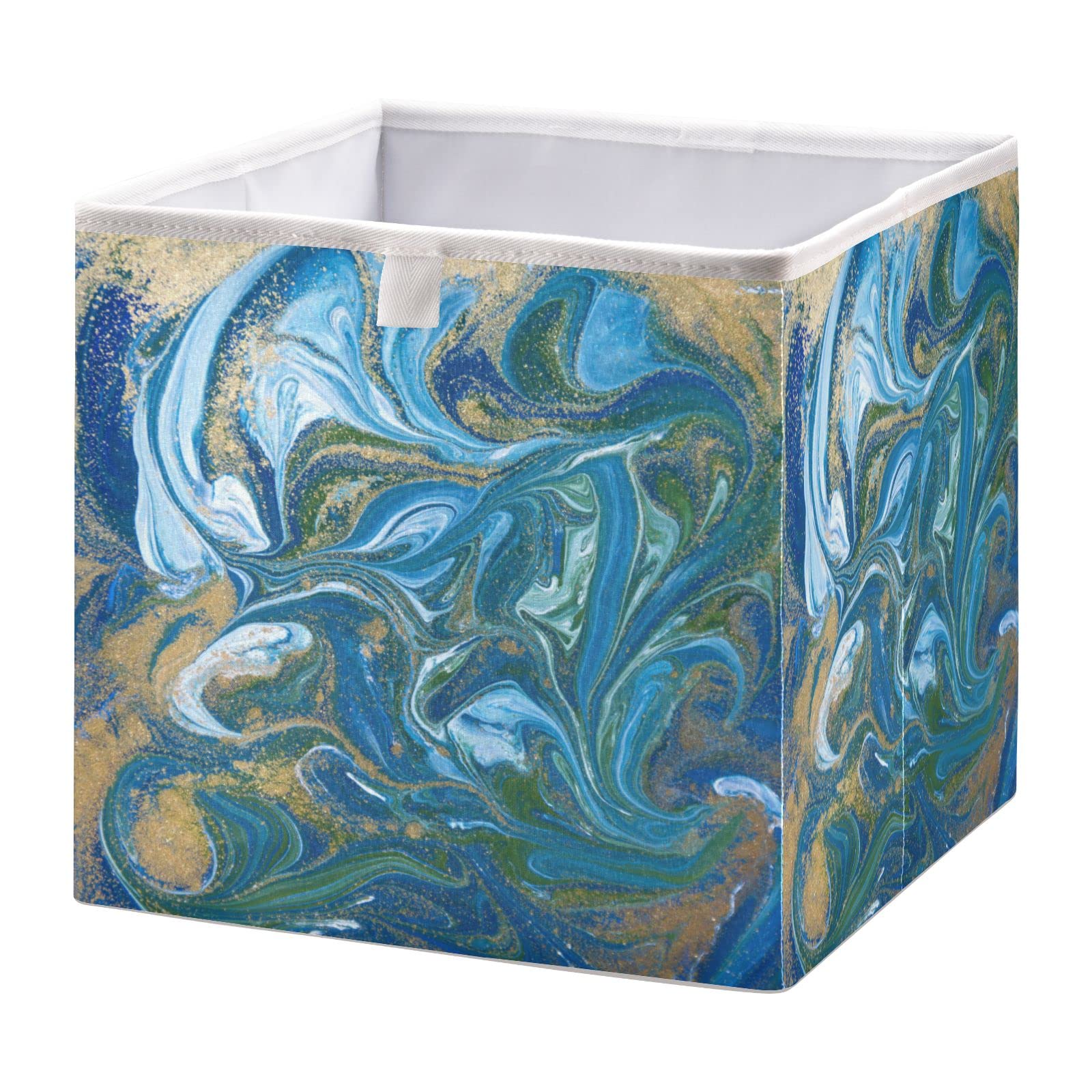 Blue Green Marble Storage Basket - Collapsible Rectangular Fabric Bin for Home, Laundry Room & Office Organization | Perfect for Shelves, Closet & Bathroom Storage