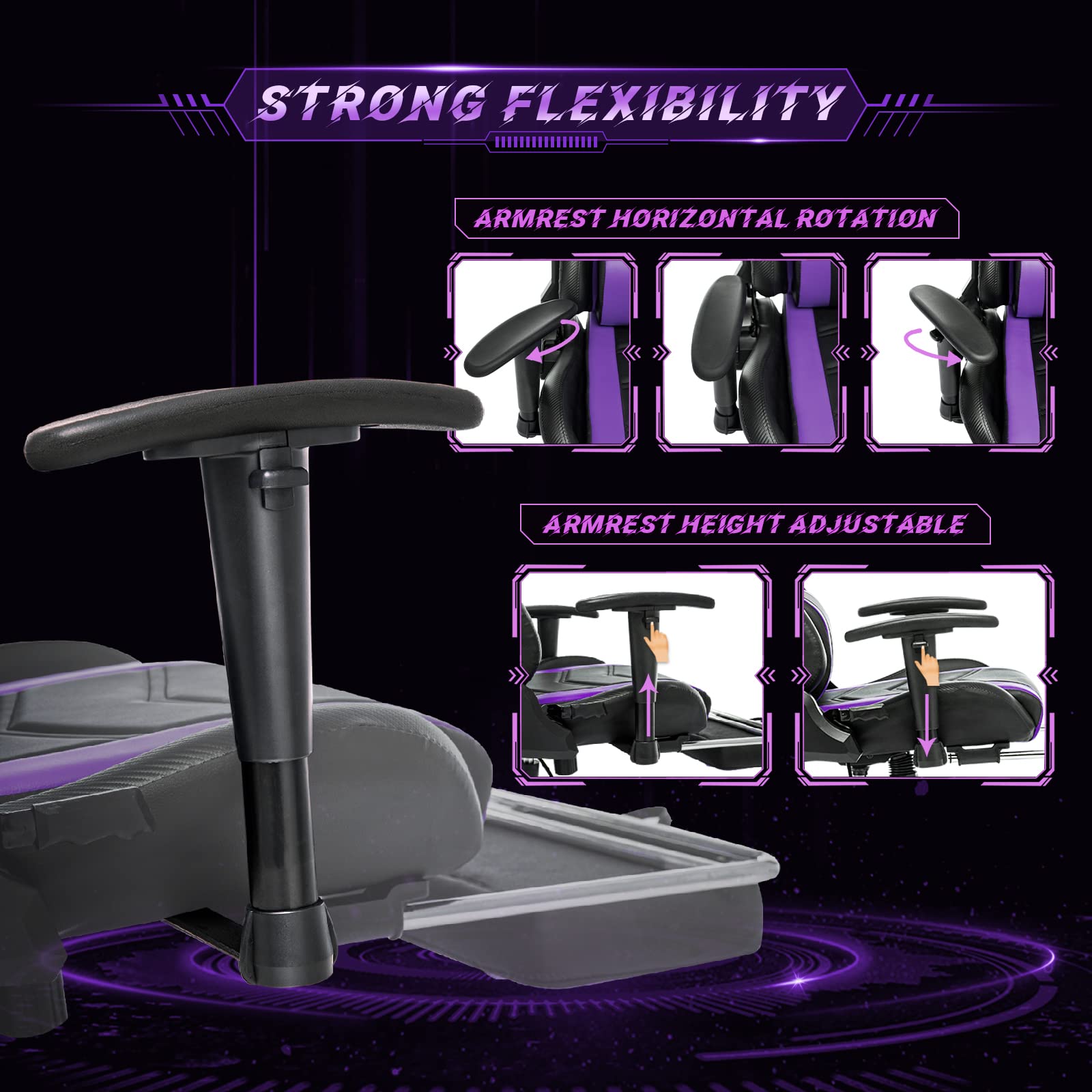 AA Products Ergonomic Gaming Chair - High Back Racing Style Computer Chair with Adjustable Lumbar Support, Footrest & 360° Swivel (Black-Purple) - Perfect for Esports, Streaming & Home Office Workstations