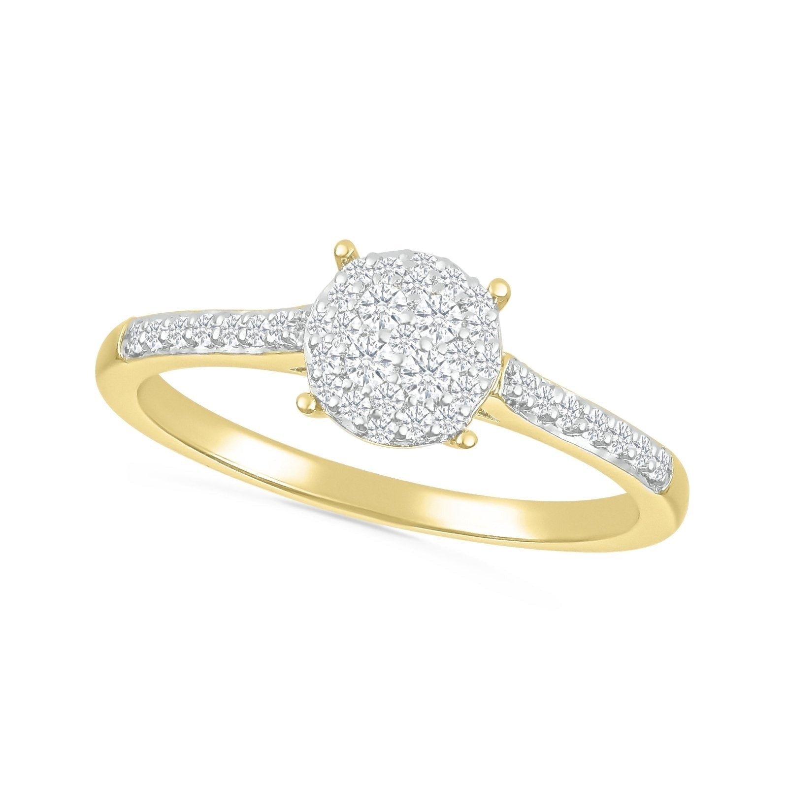 10k Yellow Gold Round Pave Diamond Illusion Ring for Women - Elegant Wedding, Engagement & Anniversary Jewelry Gift - Perfect for Special Occasions & Everyday Wear