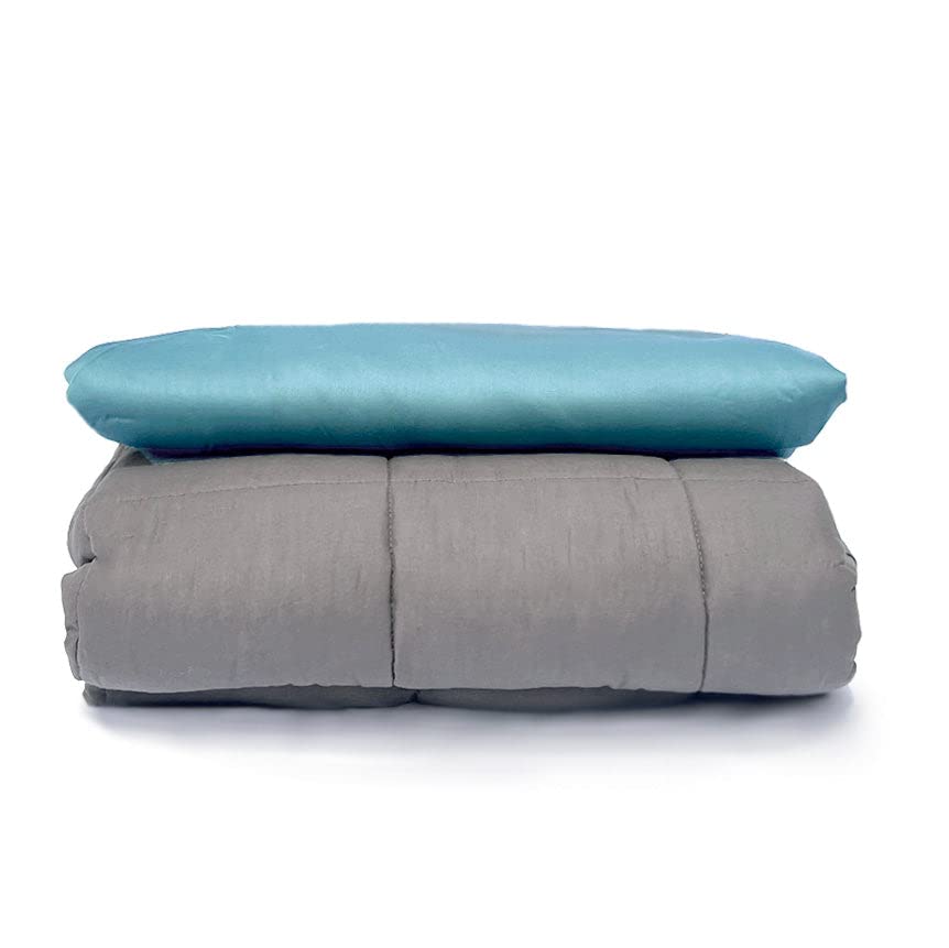 Cooling Weighted Blanket 12 lbs for Adults & Kids - Soft Bamboo Duvet Cover - Heavy Blanket Twin Size in Seafoam Green - Perfect for Stress Relief, Anxiety, and Better Sleep at Home or Travel