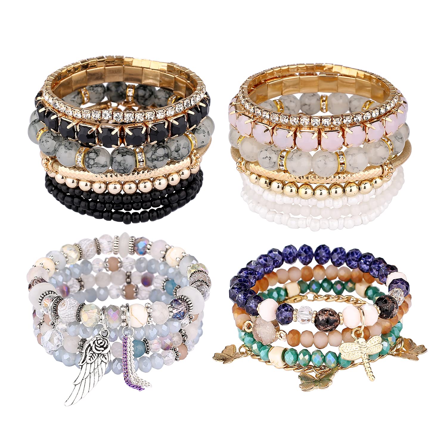 iYours 4-Pack Bohemian Handmade Wrap Bracelets - Multilayer Bangles for Women | Perfect for Festivals, Beach Parties & Boho Style Accessories