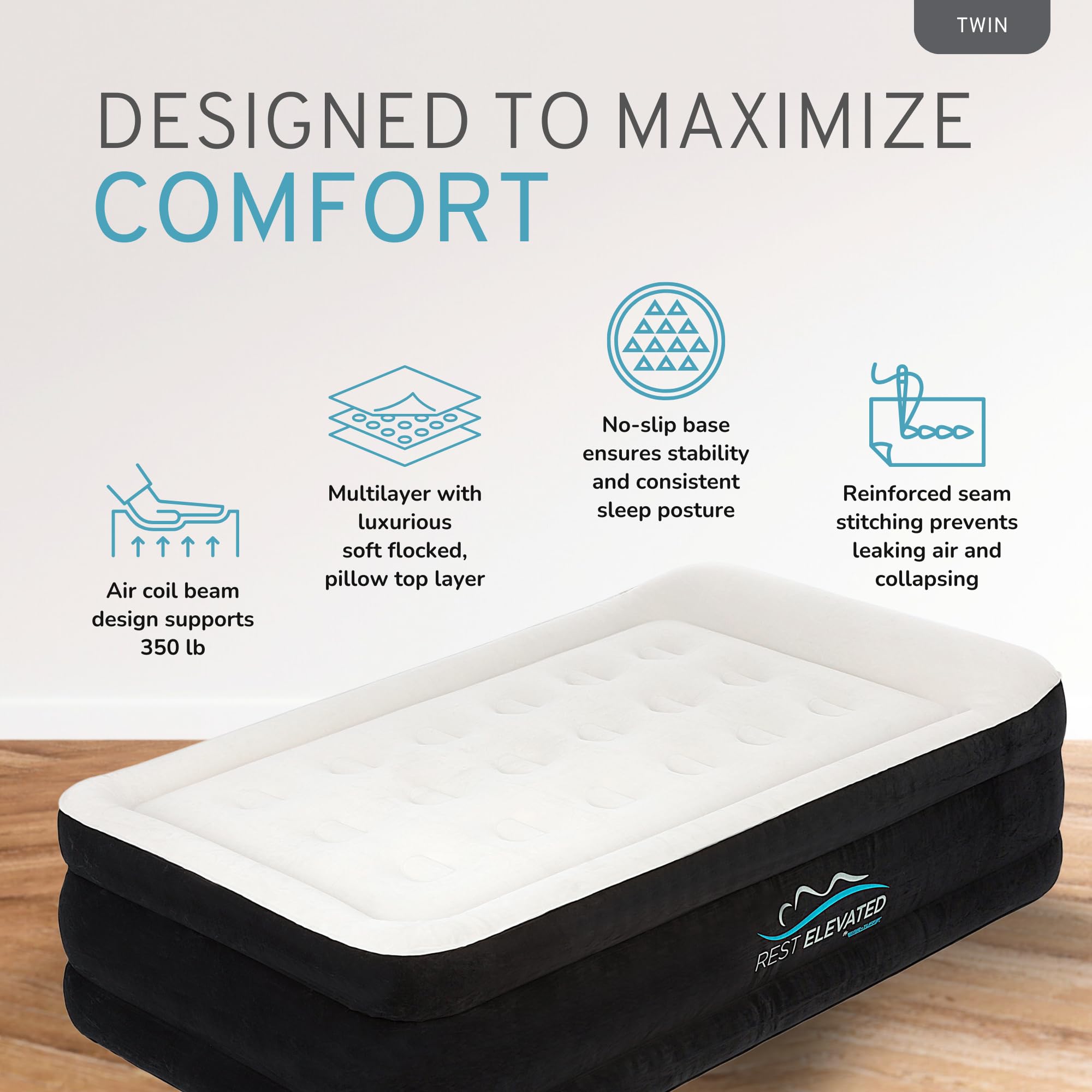 Luxury Pillow Top Twin Size Air Mattress with Built-in Pump - 20