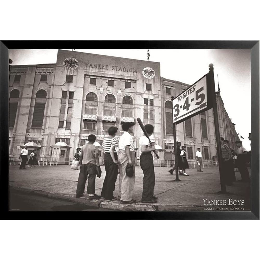 BuyArtForLess Vintage Yankee Stadium Framed Sports Art Print Poster 36x24 - Classic Baseball Decor for Man Cave, Sports Bar & Fan Room Wall Art