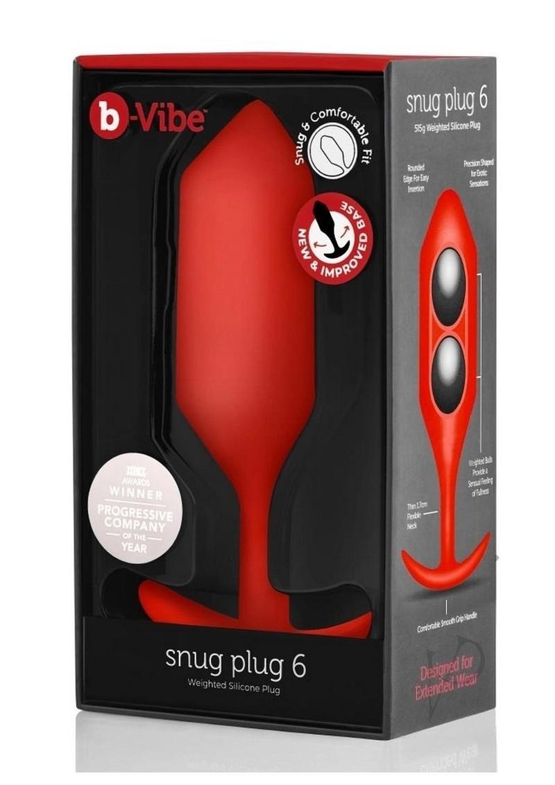 B Vibe Snug Plug 6 - Weighted Silicone Anal Plug for Men & Women (Red) - Comfortable Wear for Extended Play & Prostate Stimulation