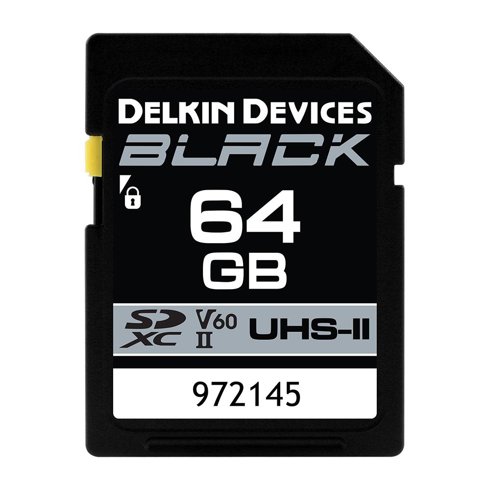 Delkin 64GB UHS-II SDXC V60 Memory Card - High Speed Black SD Card for DSLR Cameras, 4K Video Recording & Professional Photography