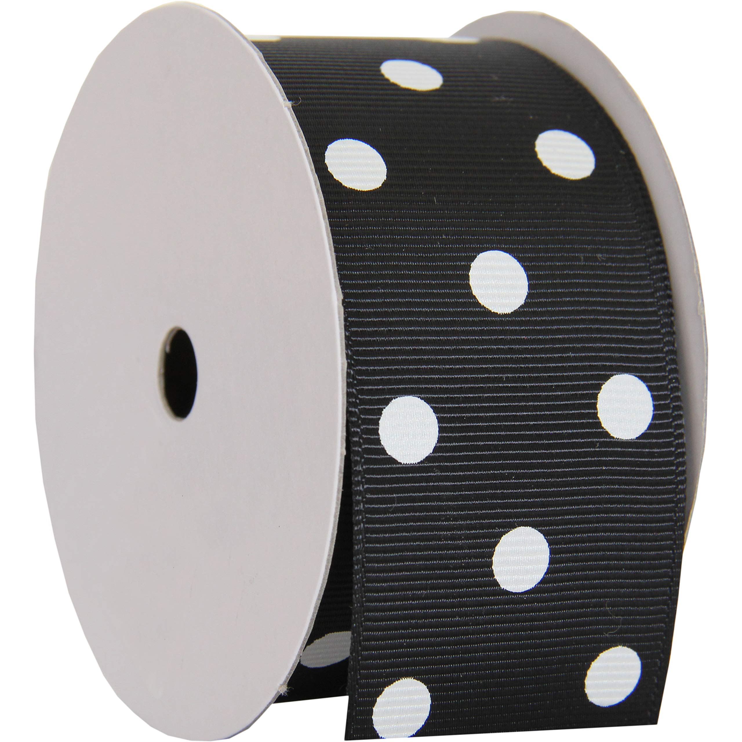 Threadart 1 1/2 Inch Grosgrain Dots Ribbon - 5 Yards Black with White Dot Pattern - Perfect for DIY Bows, Gift Wrapping, Hair Accessories, Home Decor and Craft Projects