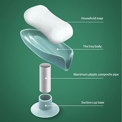 Self-Draining Plastic Soap Stand Holder for Bathroom & Kitchen Sink - Magic Stickers Included - Leaf Design Soap Dish (2-Pack) - Perfect for Showers, Countertops, and Vanity Organization