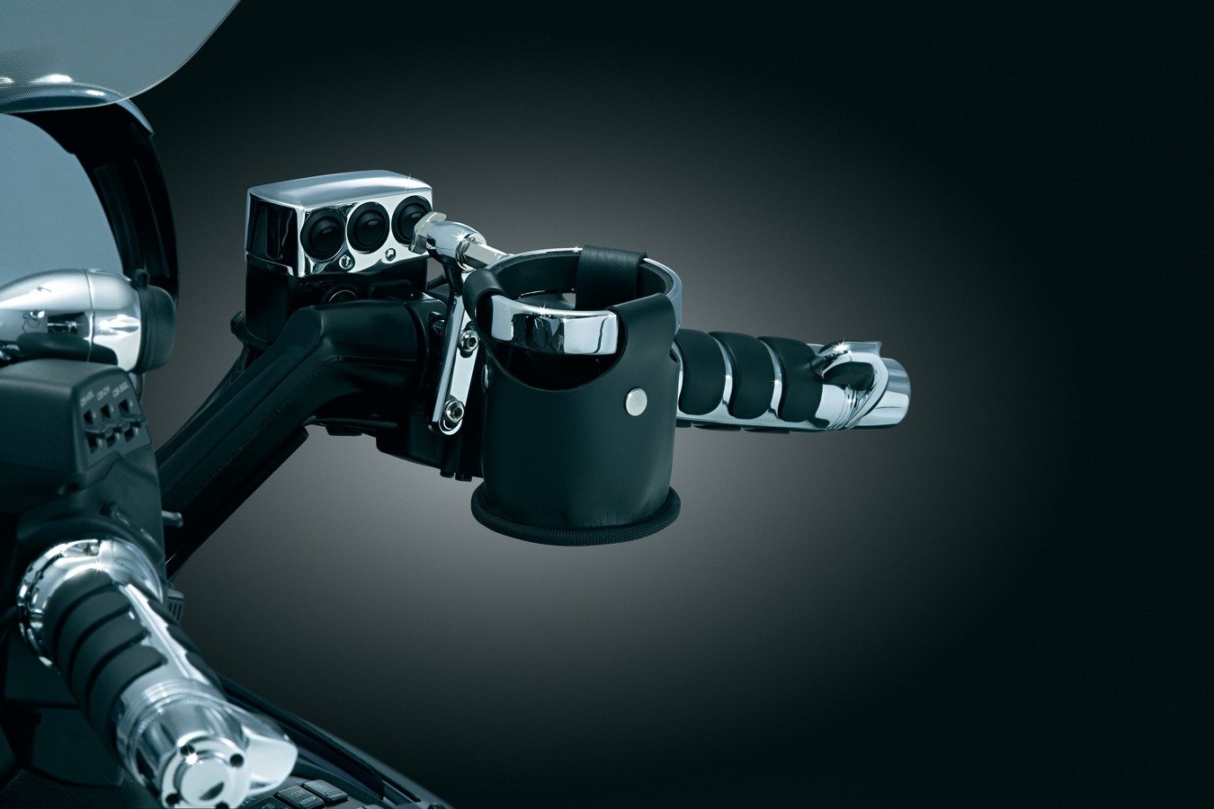 Kuryakyn 1500 Universal Motorcycle Cup Holder - Chrome Drink Ring Handlebar Accessory with Perch Mount | Perfect for Harley, Cruiser & Touring Bikes - Enjoy Coffee or Beverages on the Road