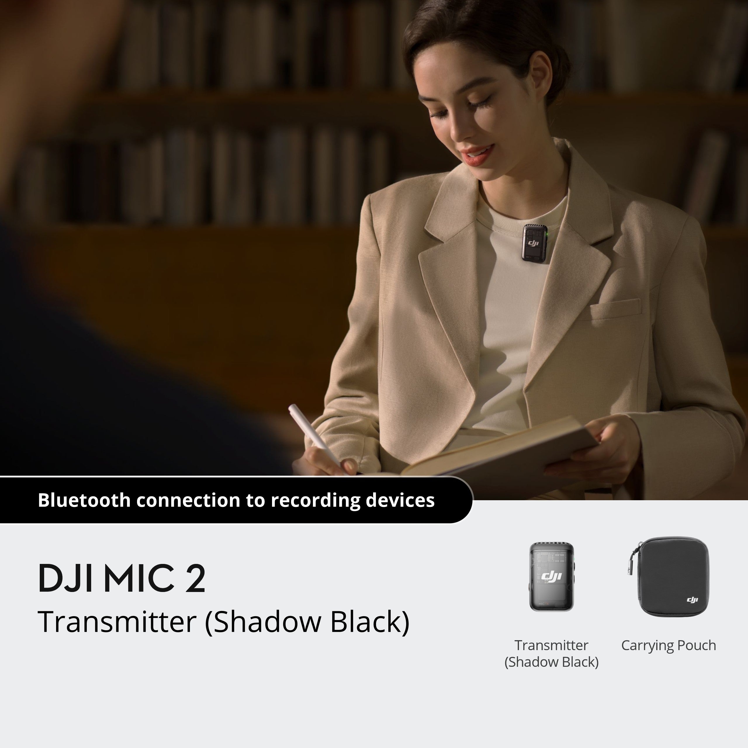 DJI Mic 2 Wireless Lavalier Microphone Transmitter - Shadow Black for Vlogging, Interviews & Content Creation