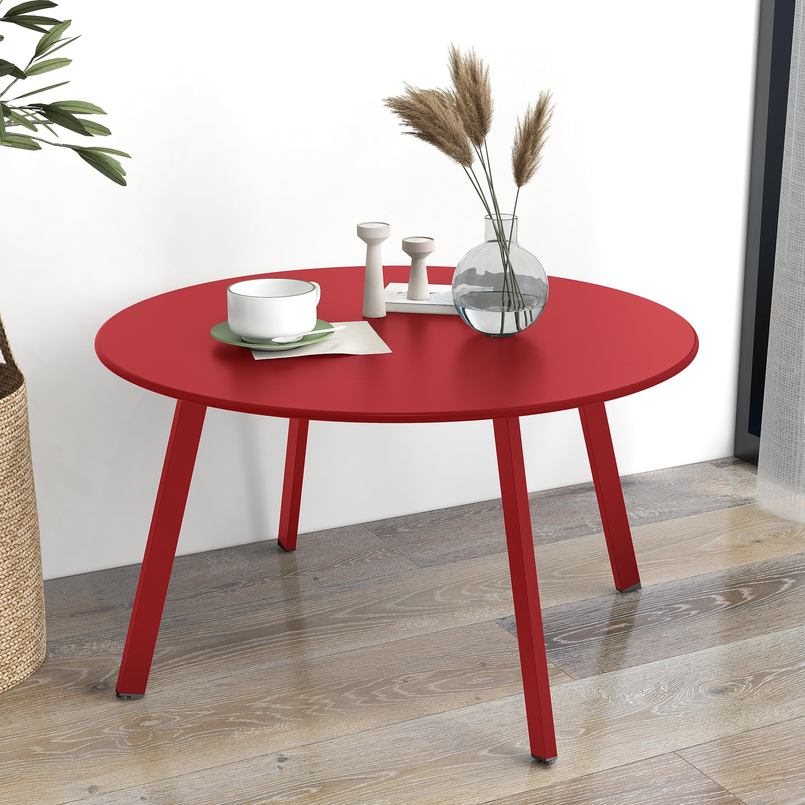 Round Steel Patio Coffee Table - Weather Resistant Outdoor Side Table for Garden, Deck & Poolside (Red, 1PC) - Perfect for Backyard Relaxation & Outdoor Entertaining
