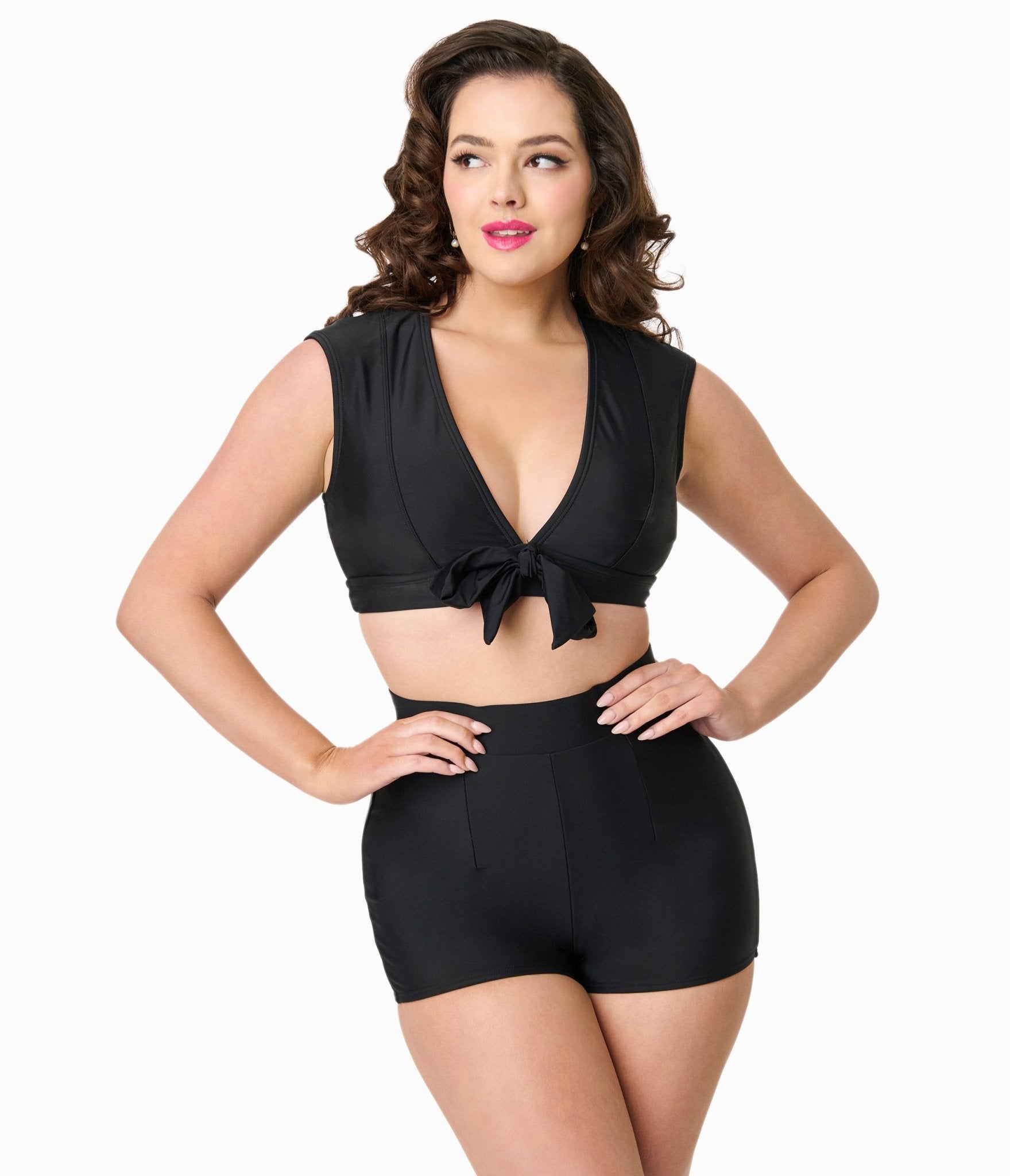 Vintage Black Bow Swim Top - Stylish Retro One-Piece Bathing Suit for Women | Perfect for Beach Vacations, Pool Parties & Summer Getaways