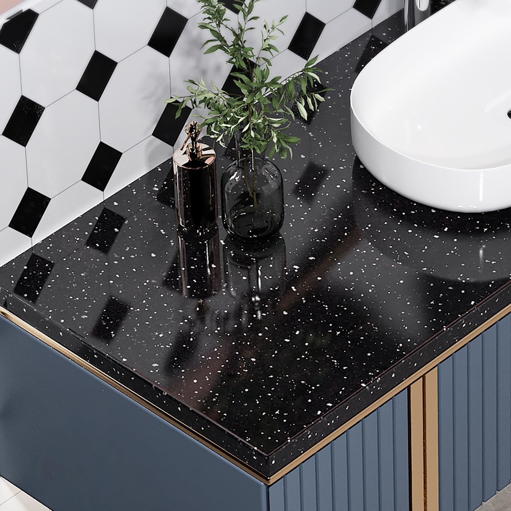 Livelynine Galaxy Black Granite Contact Paper - Waterproof Peel and Stick Countertop Cover - Self-Adhesive Vinyl Wrap for Kitchen Countertops, Desks, Bathroom & Walls (15.8