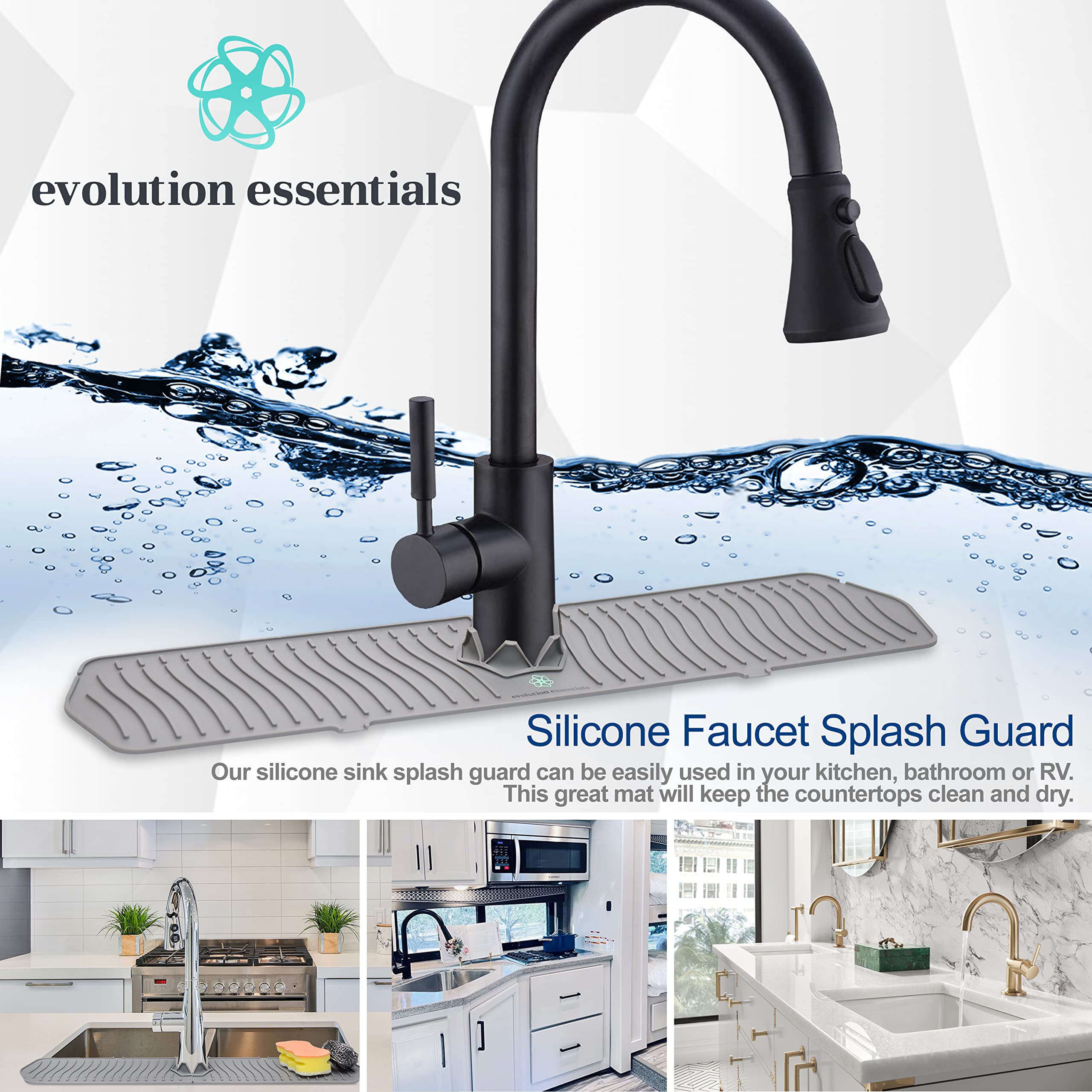 24 Inch Kitchen Sink Splash Guard - Easy to Clean & Install Faucet Mat with Sponge Holder | Prevent Water Splashes for Cooking, Dishwashing & Cleaning