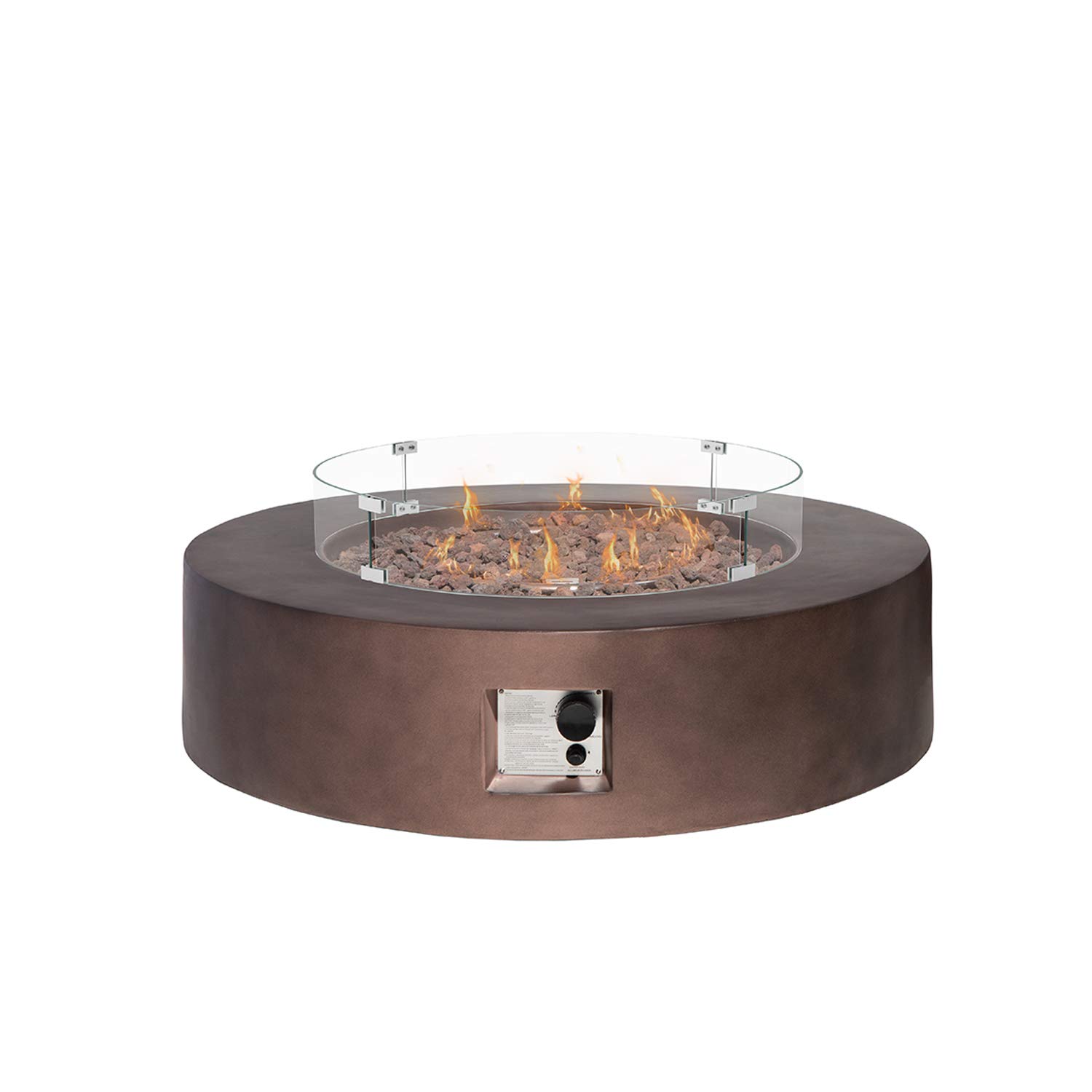 50,000 BTU 42-inch Round Bronze Concrete Propane Fire Pit Table with Wind Guard, Lava Rocks & Rain Cover - Outdoor Patio Heater for Backyard, Garden, Deck & Poolside Gatherings