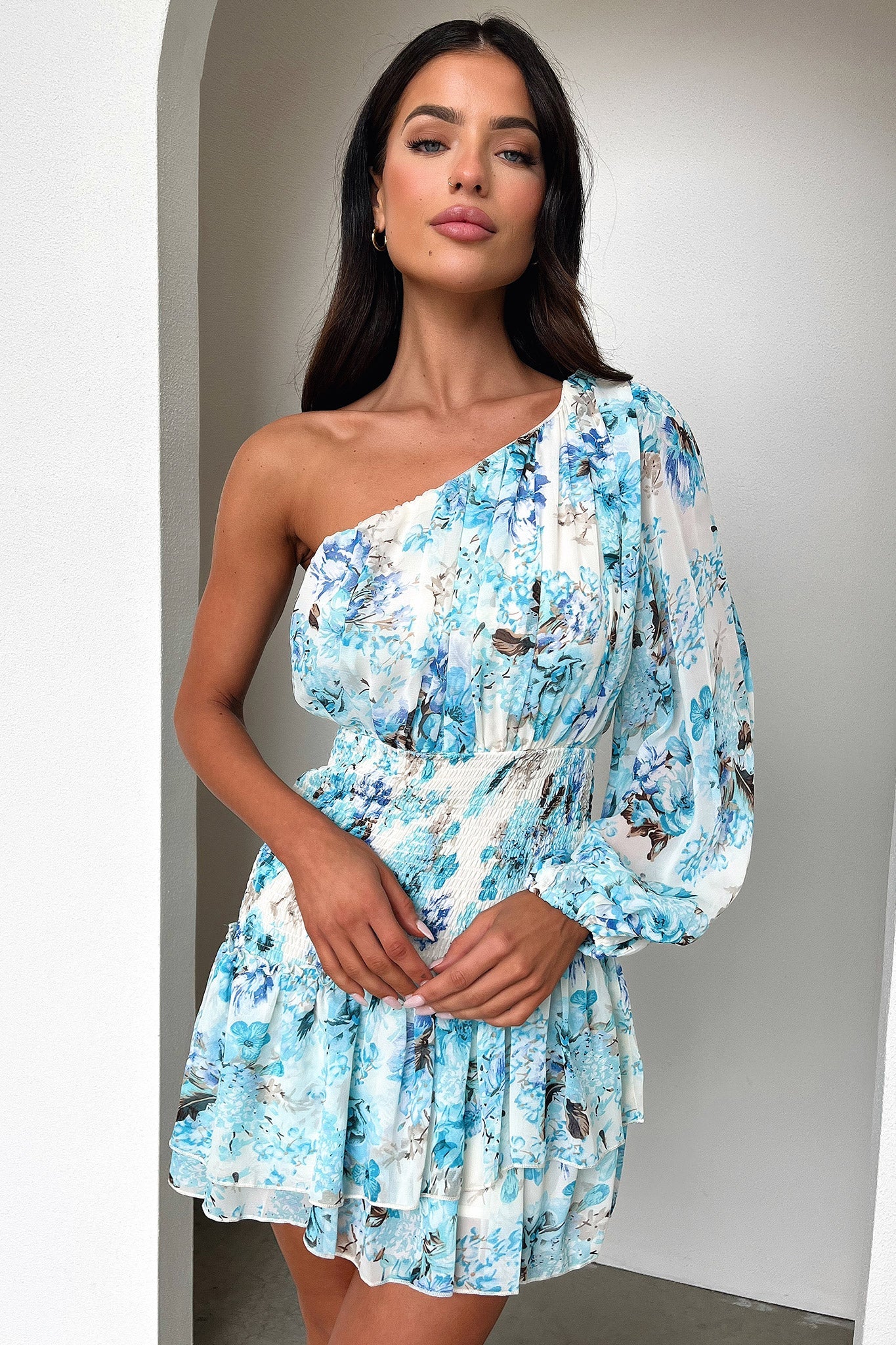 Katina Mini Dress - Dark Blue Floral Print Summer Dress for Women | Casual & Party Wear | Perfect for Beach, Vacation, and Date Nights