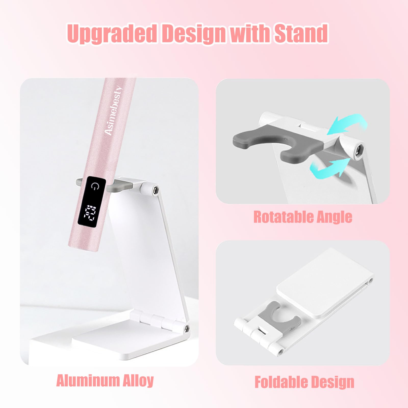 Portable Rechargeable UV Nail Lamp for Gel Polish - Cordless Mini Handheld Nail Dryer with 3 Timer Settings & Stand - Fast Curing LED Light for Salon & Home Manicures (Rose) - Perfect for Travel, DIY Nails & Professional Use