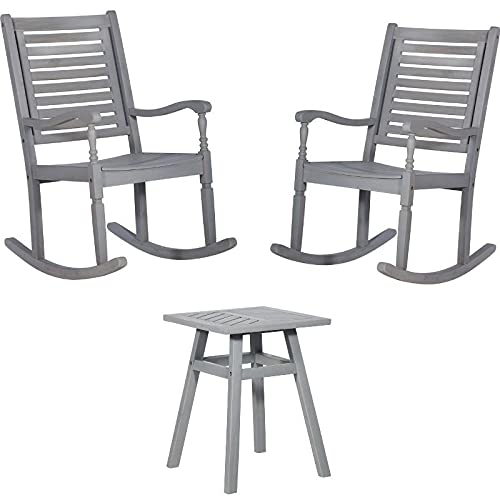 Home Square 3-Piece Patio Furniture Set with 2 Rocking Chairs & Side Table - Gray Wash Finish for Outdoor Garden, Porch or Backyard Relaxation