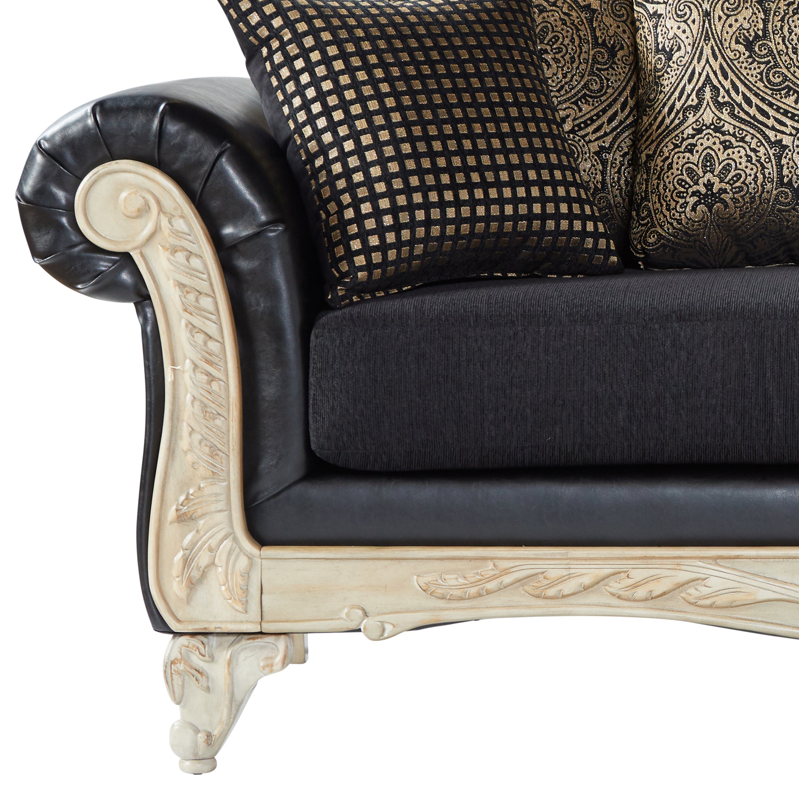 San Marino Wood Frame Faux Leather Loveseat in Ebony - Modern Small Sofa for Living Room, Apartment & Office - Comfortable 2-Seater Couch for Relaxing & Entertaining