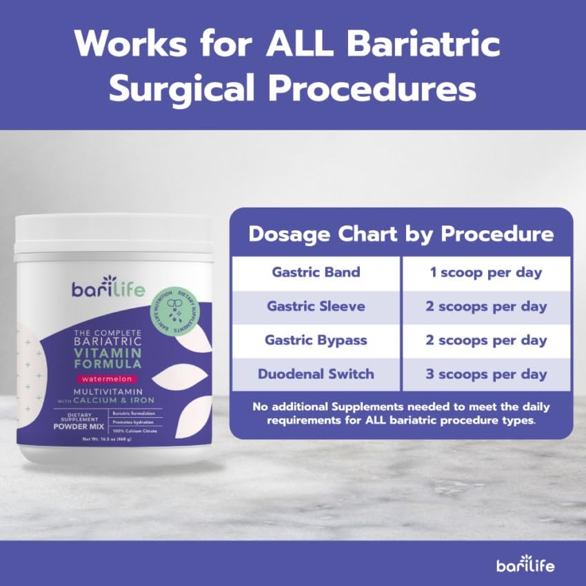 Bari Life Complete Bariatric Multivitamin with Iron - Powder Dietary Supplement for Gastric Sleeve Patients | Calcium Citrate, Multivitamin & Iron Formula | Watermelon Flavor (60 Servings) | Post-Surgery Nutrition & Weight Loss Support