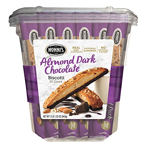 Nonni's Almond Dark Chocolate Biscotti - 25 Count (2lb) for Coffee & Gifts