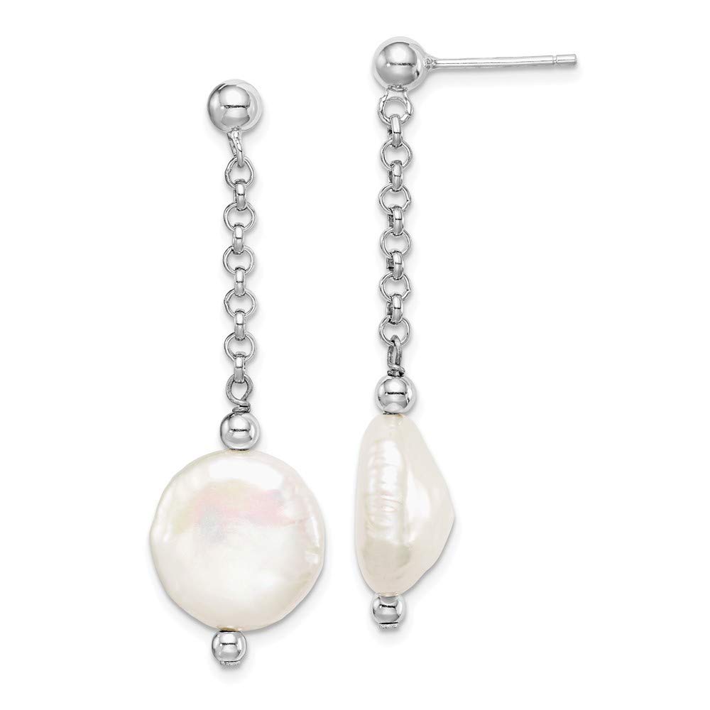 925 Sterling Silver Rhodium Plated 12-13mm Freshwater Cultured Pearl Drop Dangle Earrings - 41mm Long Elegant Jewelry Gift for Women, Brides, Party & Special Occasions