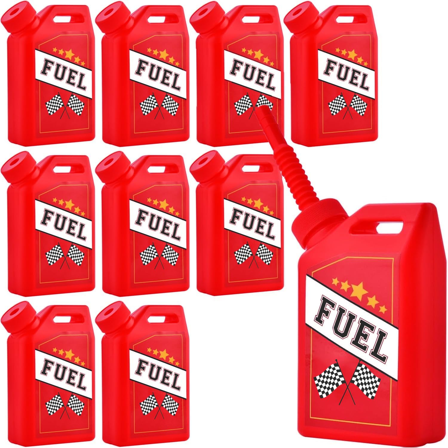 10-Pack Race Car Themed 11oz Red Petrol Tank Drinking Cups with Straws & Lids - Perfect for Racing Birthday Parties, Kids' Events & Themed Decorations