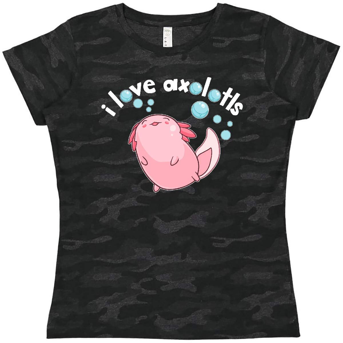 Inktastic I Love Axolotls with Bubbles Women's T-Shirt | Cute Axolotl Graphic Tee for Women | Casual Wear, Gifts, Animal Lovers Outfit