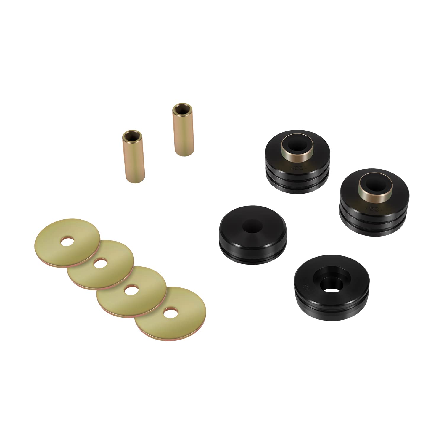 9.4102G Universal Polyurethane Body Mount Bushings & Isolators Kit - Includes 4 Plated Metal Washers, 2 Metal Sleeves, 4 Black Bushings - Perfect for Jeep, Truck & SUV Suspension Upgrades & Vibration Reduction