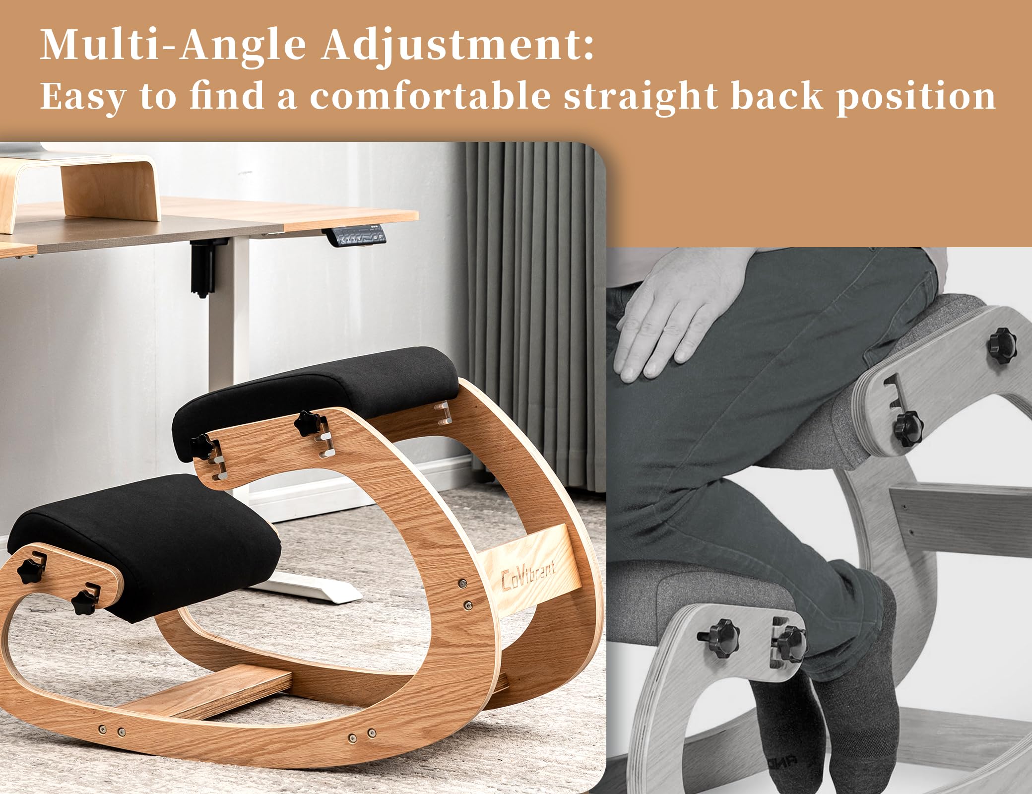 Ergonomic Adjustable Kneeling Chair for Office - Posture Correcting Fabric Seat for Back Pain Relief & Comfort - Ideal for Adults & Teenagers (Black) - Perfect for Home Office, Study & Meditation