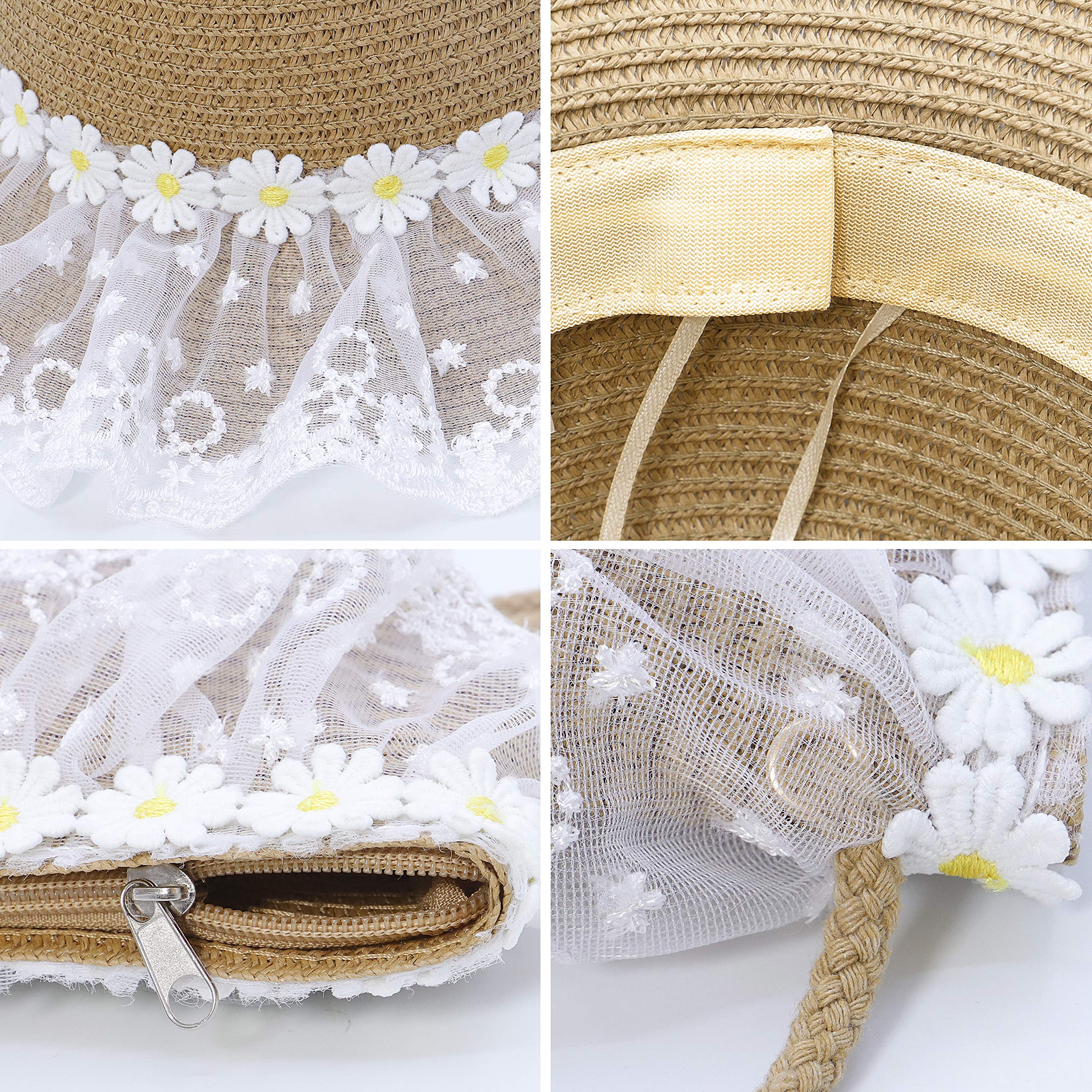 Bienvenu Girls Sun Hats for Kids - Wide Brim Straw Beach Hat with Carry Bag Set - Perfect for Summer Outdoors, Beach Vacations & Pool Parties